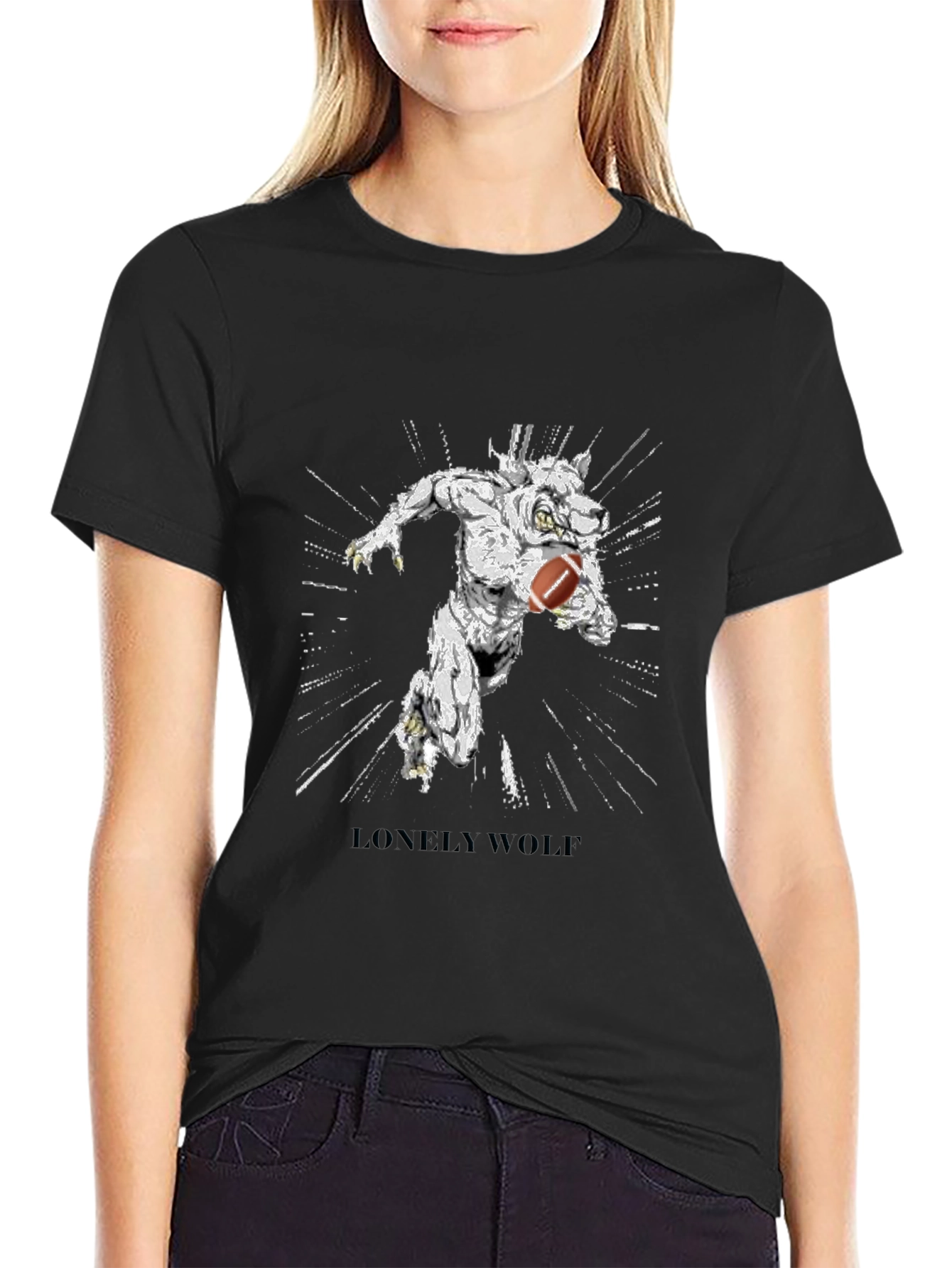 Lonely Wolf Football Graphic T-Shirt
