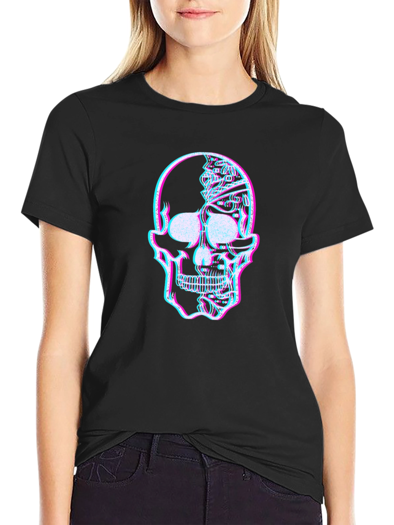 Glitch Skull Graphic Tee - Mens Black T-Shirt