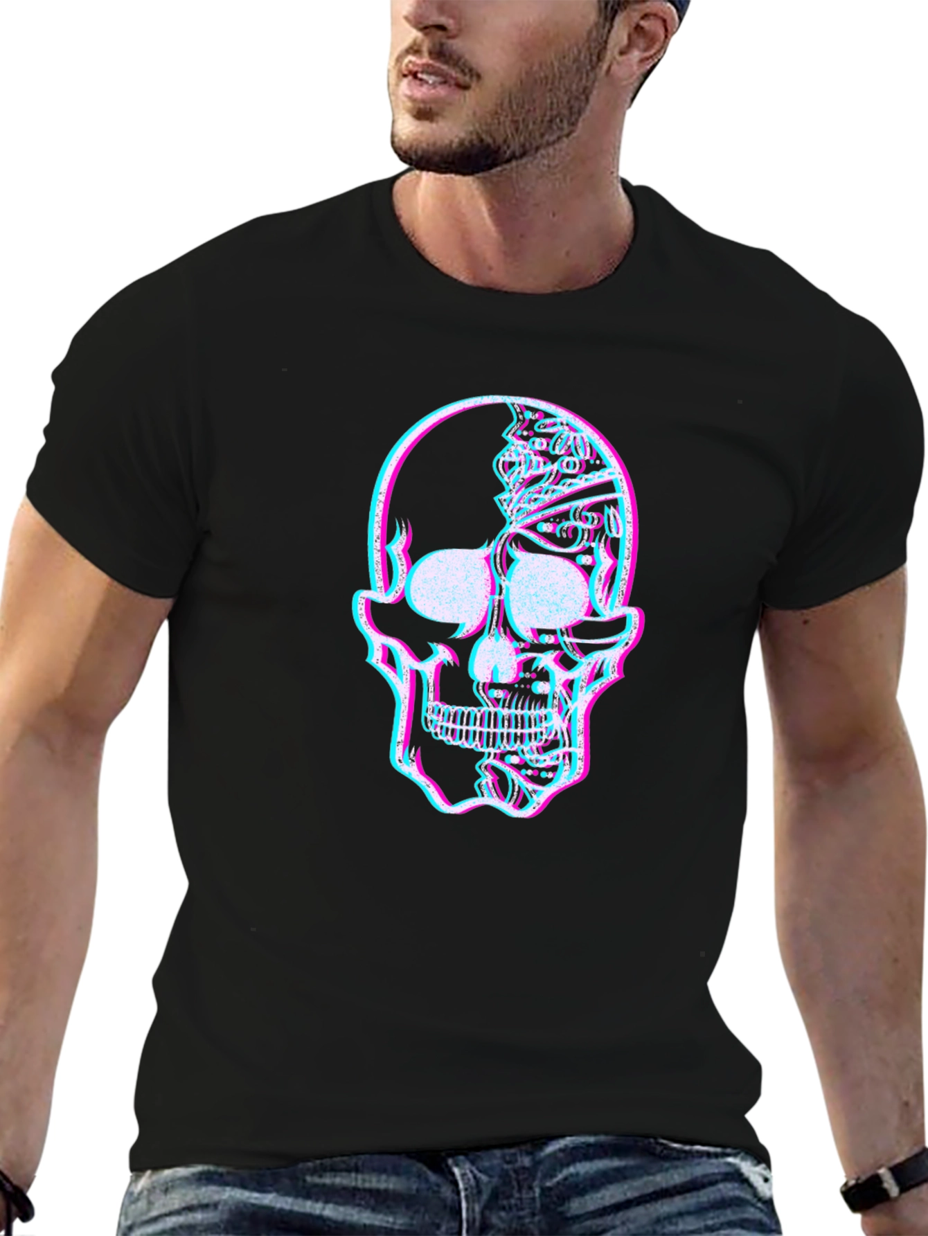 Glitch Skull Graphic Tee - Mens Black T-Shirt