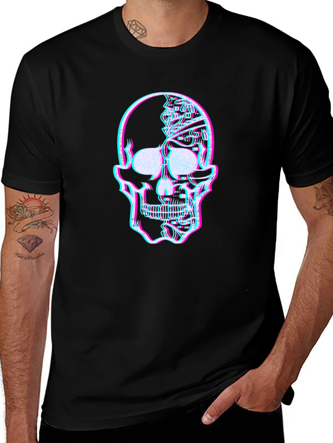 Glitch Skull Graphic Tee - Mens Black T-Shirt