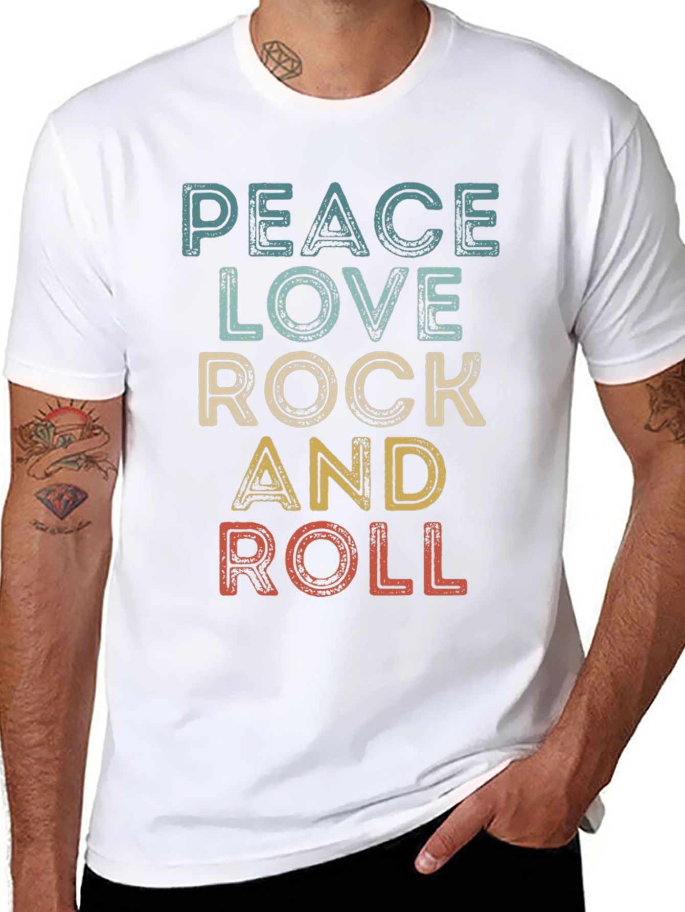 Peace Love Rock and Roll Retro T-Shirt