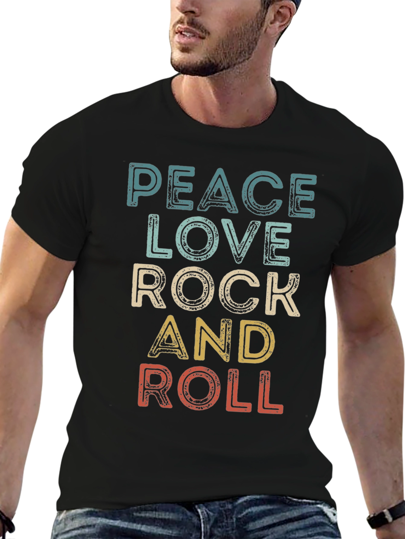 Peace Love Rock and Roll Retro T-Shirt