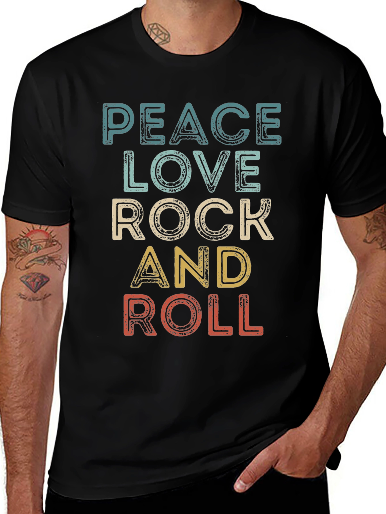 Peace Love Rock and Roll Retro T-Shirt