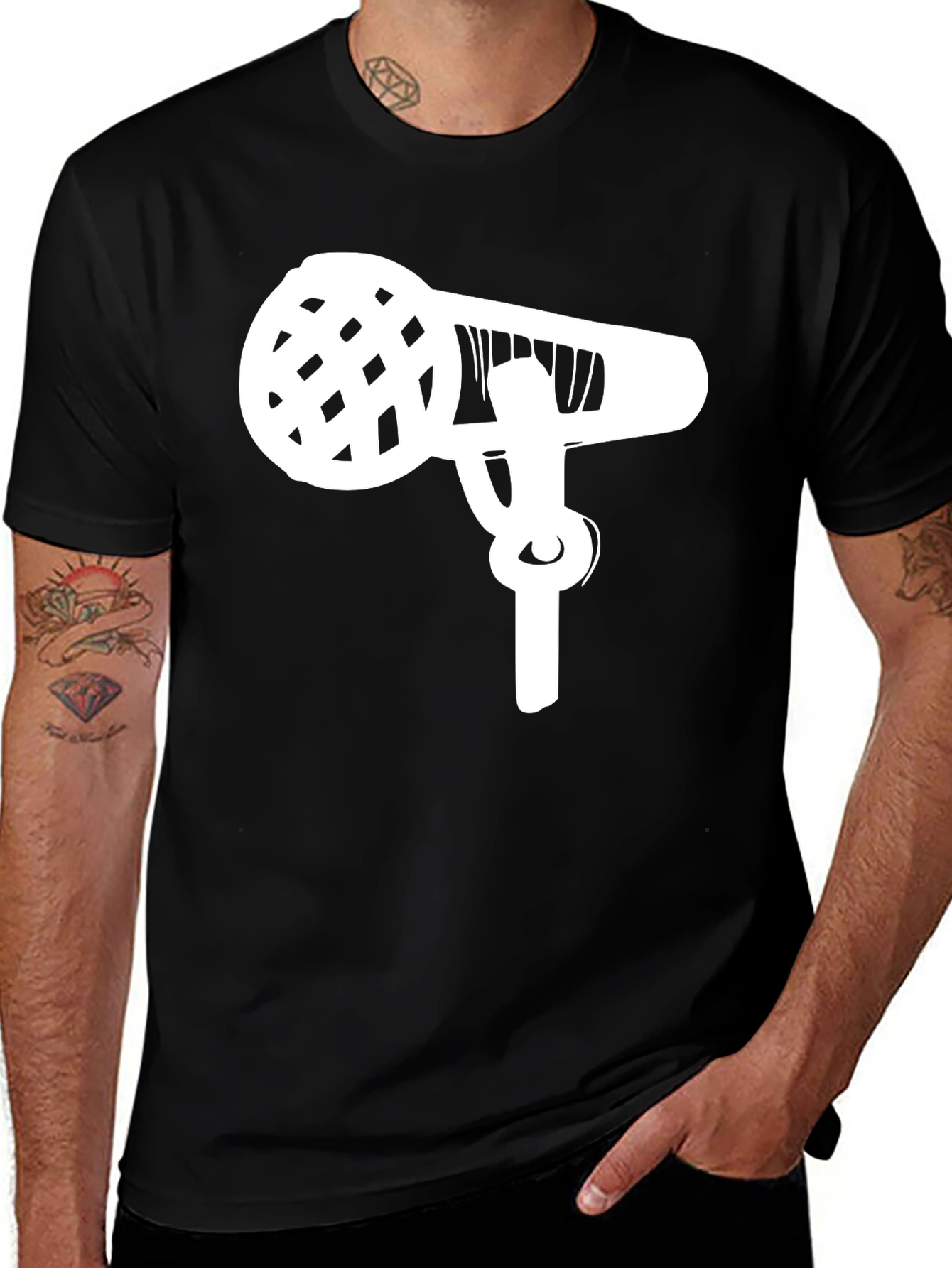 Microphone Graphic Tee - Black Cotton Casual Shirt