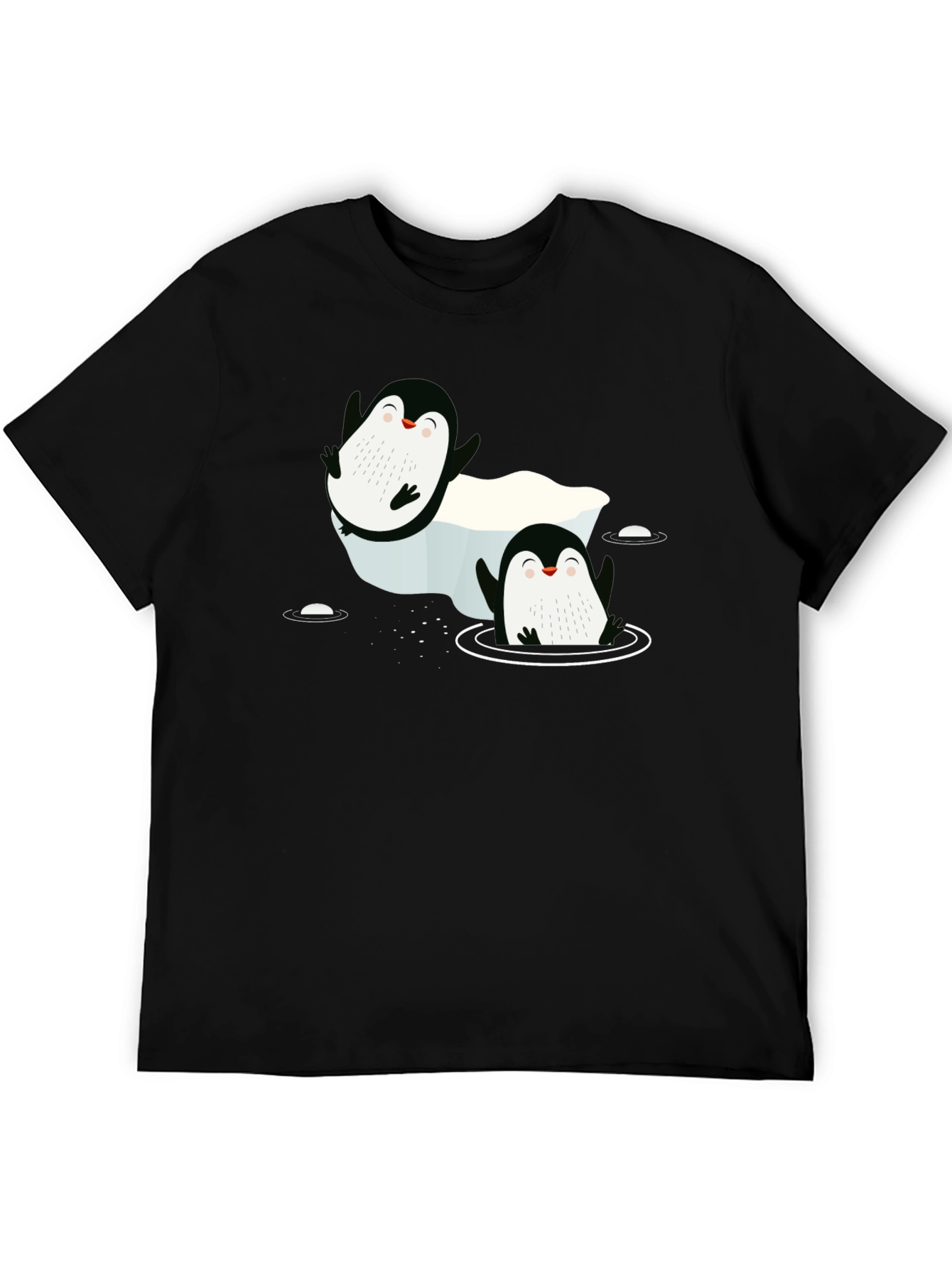 Cute Penguin Graphic Black T-Shirt