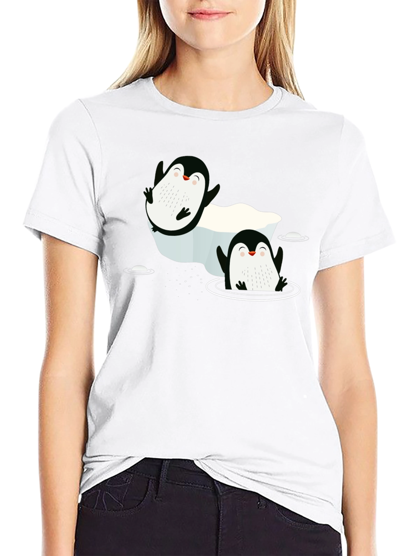 Cute Penguin Graphic Black T-Shirt