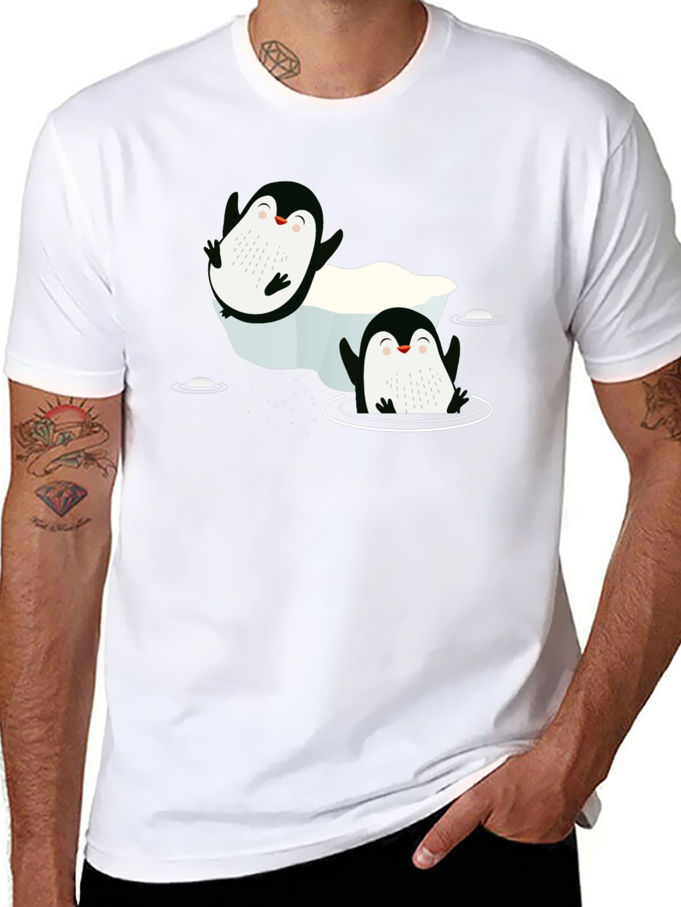 Cute Penguin Graphic Black T-Shirt