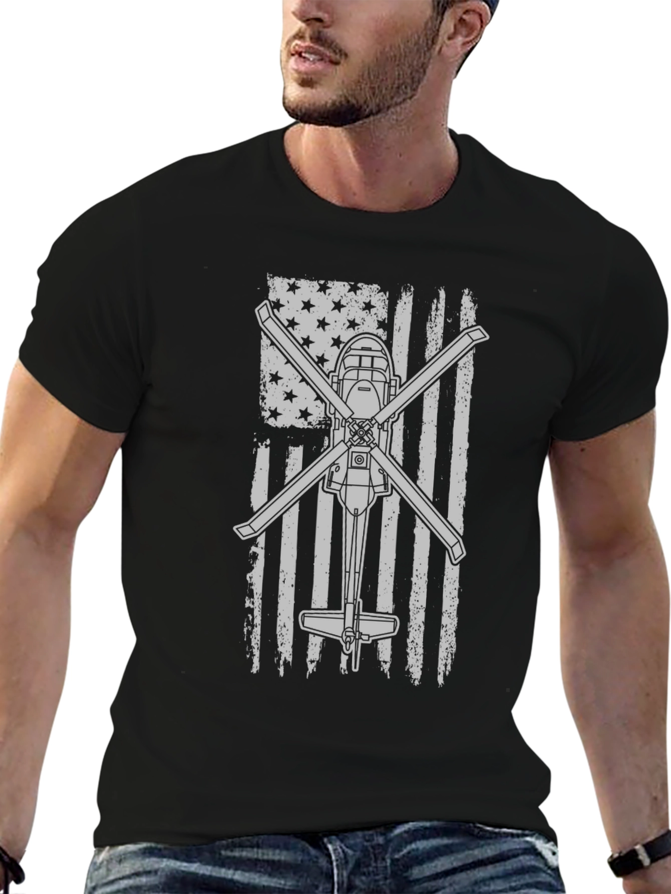 Helicopter American Flag Graphic Tee