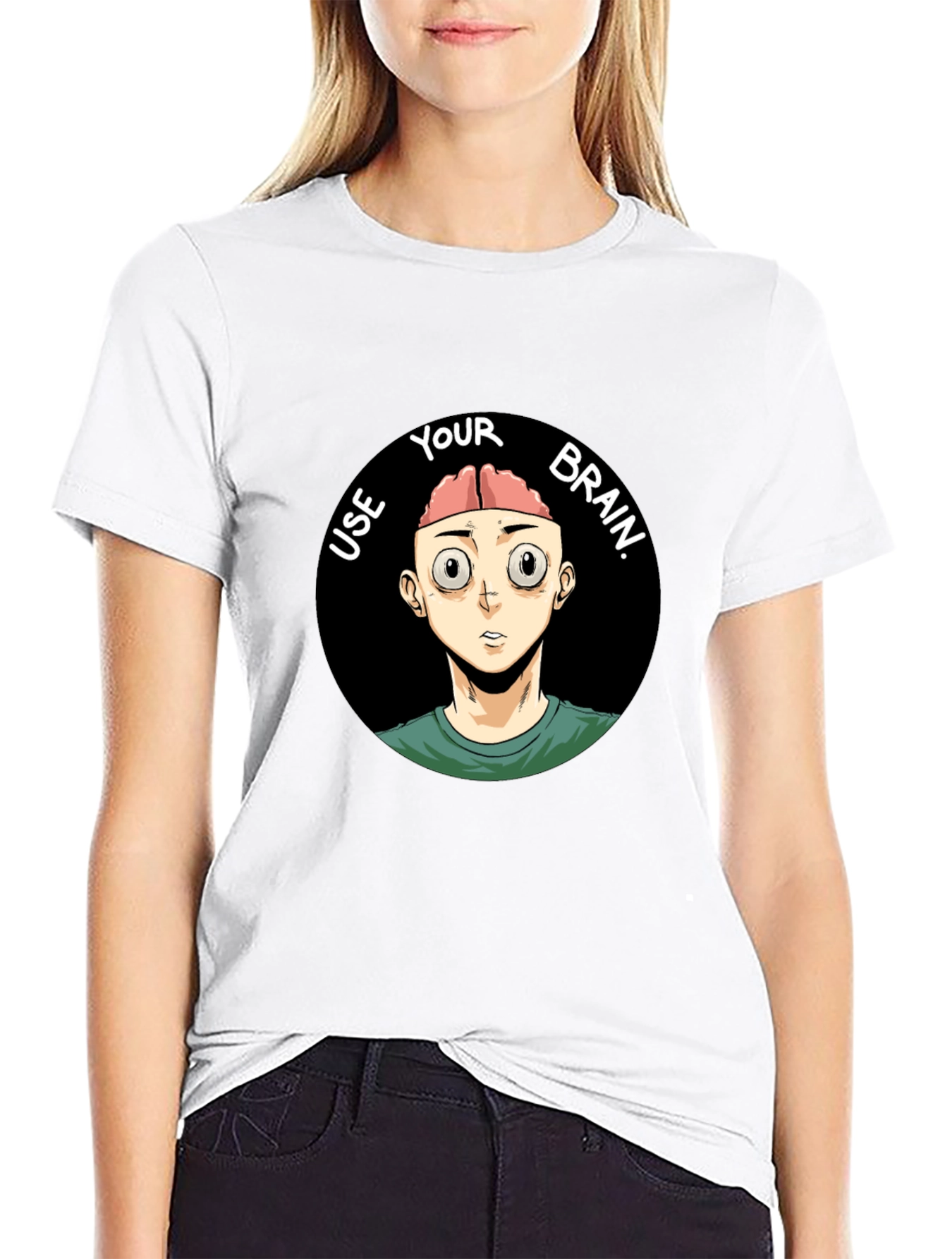Use Your Brain Graphic Tee - Black Cotton T-Shirt
