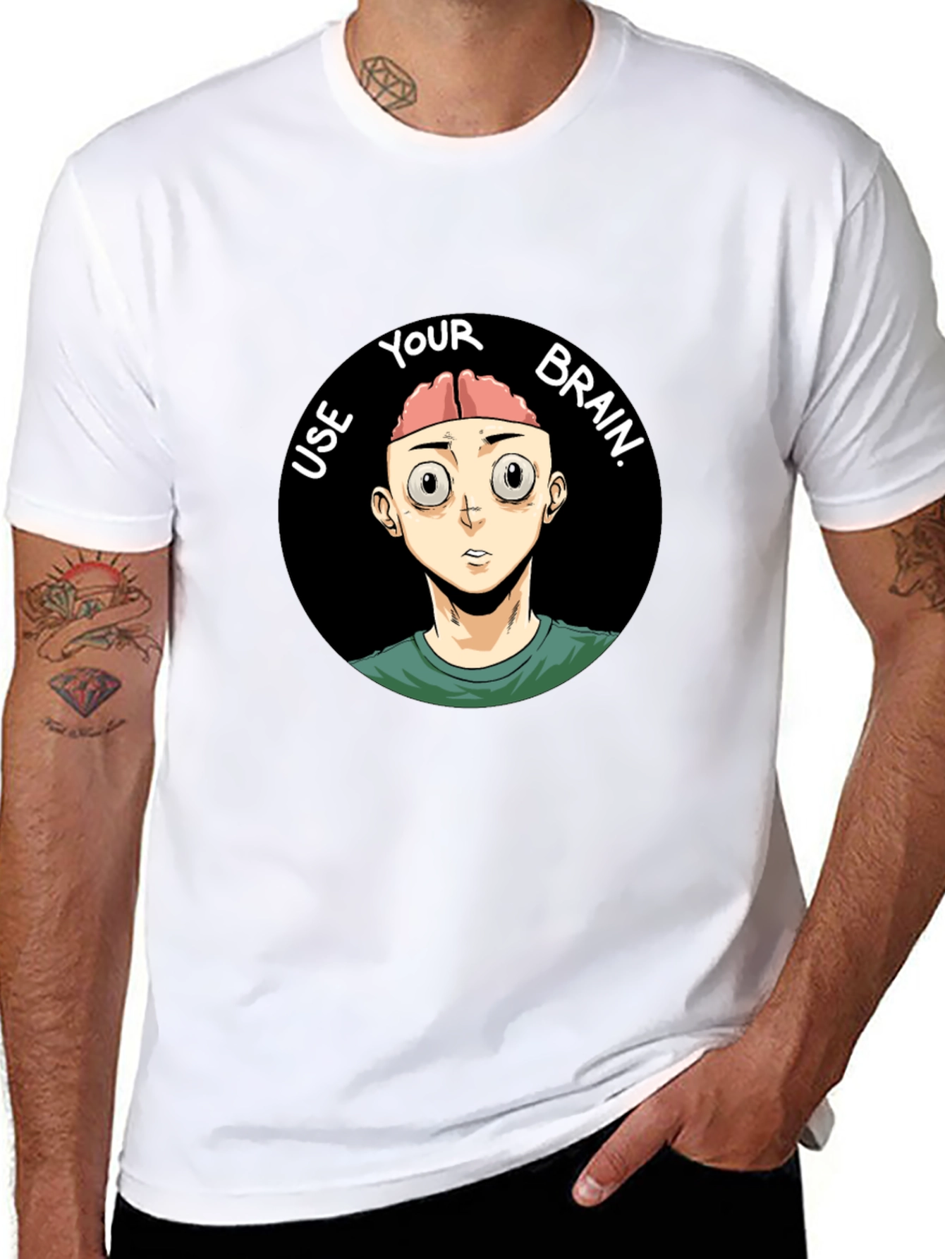 Use Your Brain Graphic Tee - Black Cotton T-Shirt