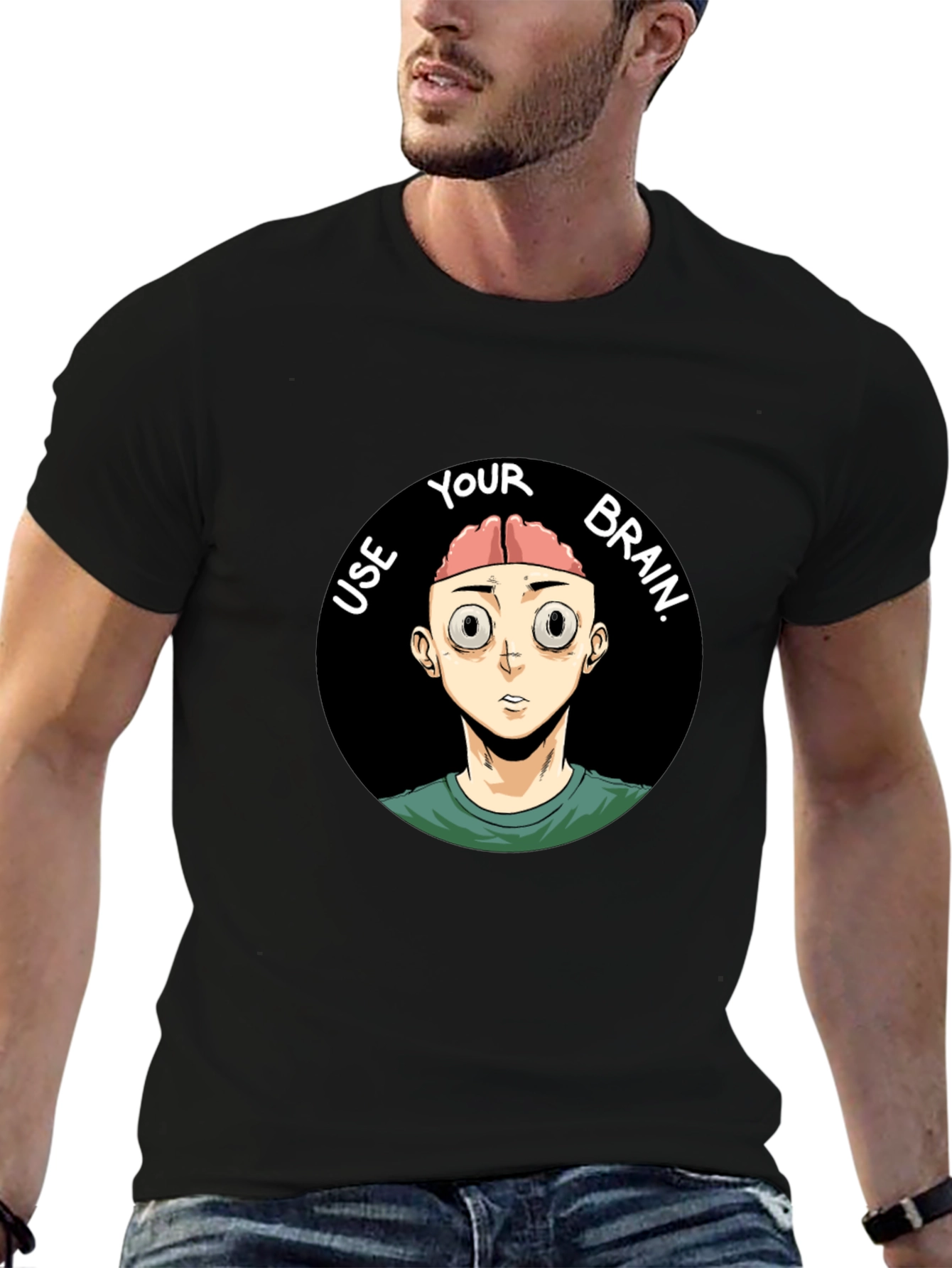 Use Your Brain Graphic Tee - Black Cotton T-Shirt