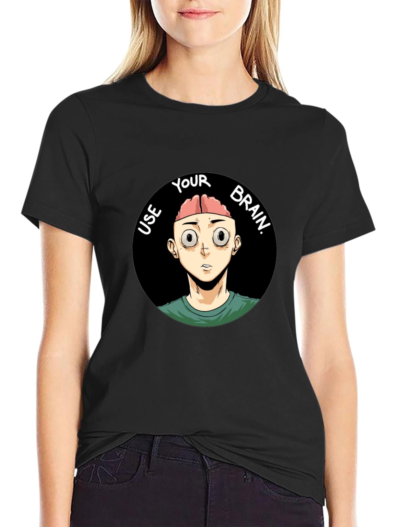 Use Your Brain Graphic Tee - Black Cotton T-Shirt