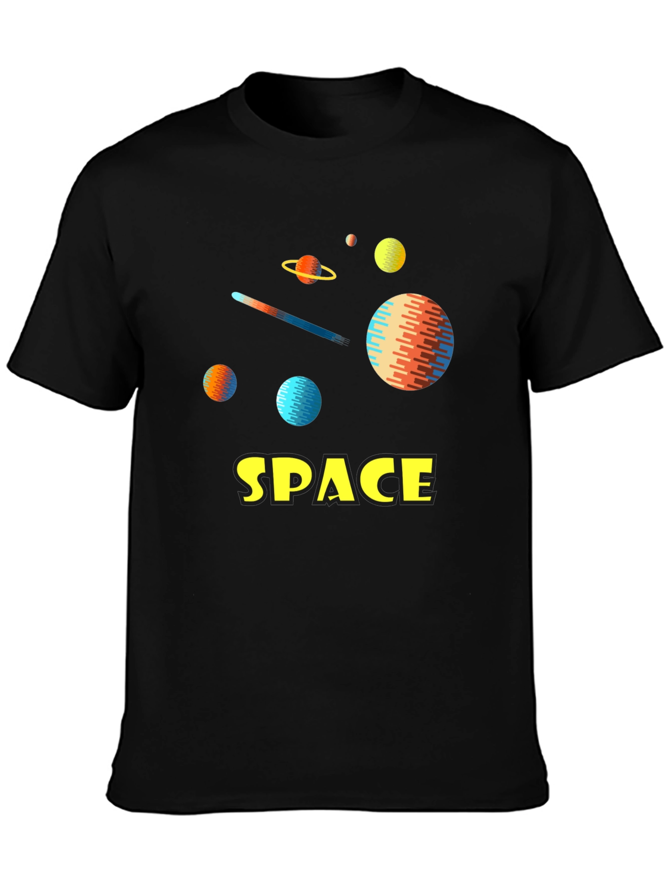 Space Planets Graphic Tee - Black Cotton T-Shirt