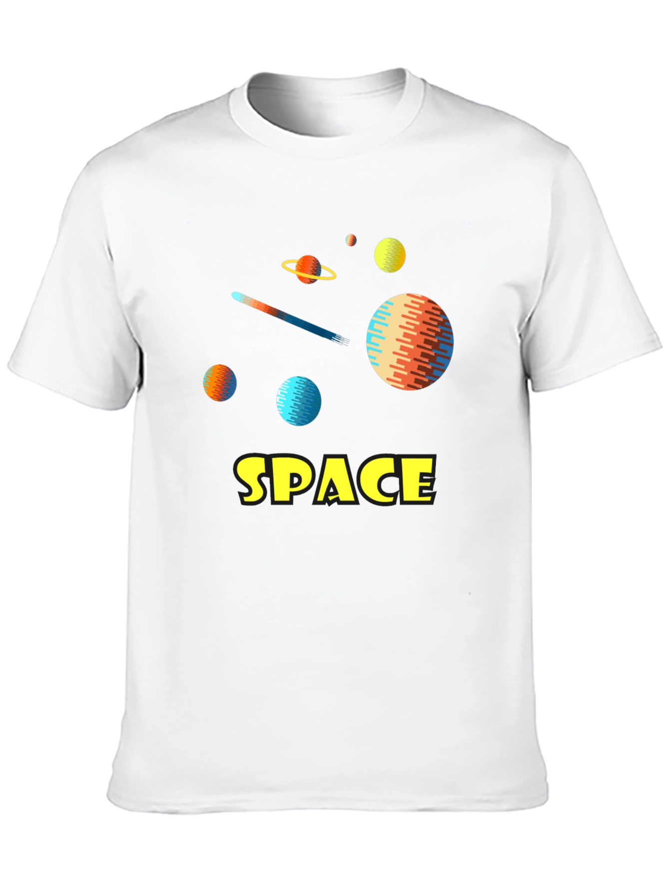 Space Planets Graphic Tee - Black Cotton T-Shirt