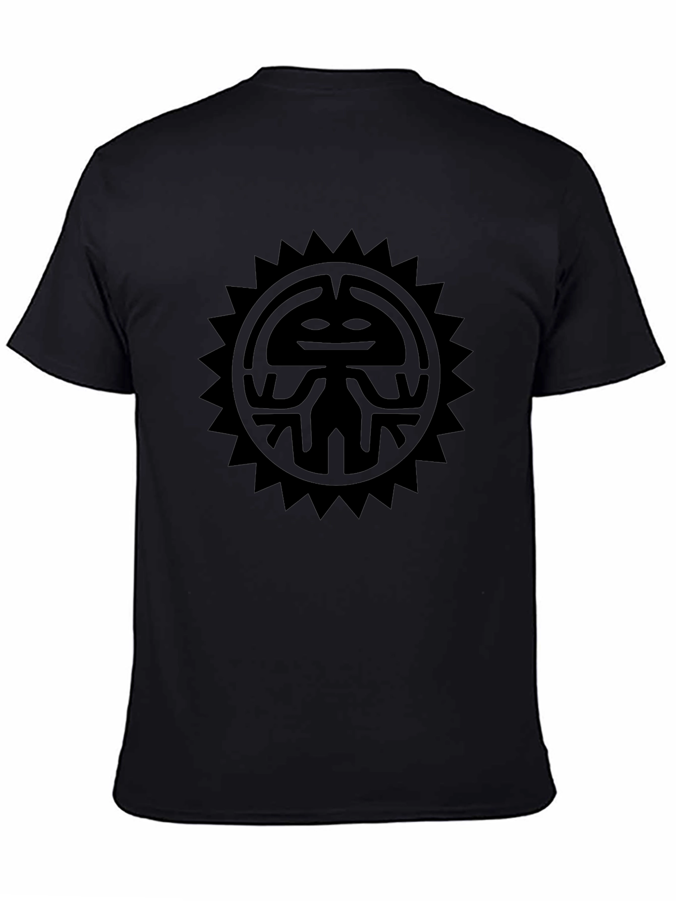 Black Graphic Tee - Tribal Sun Design