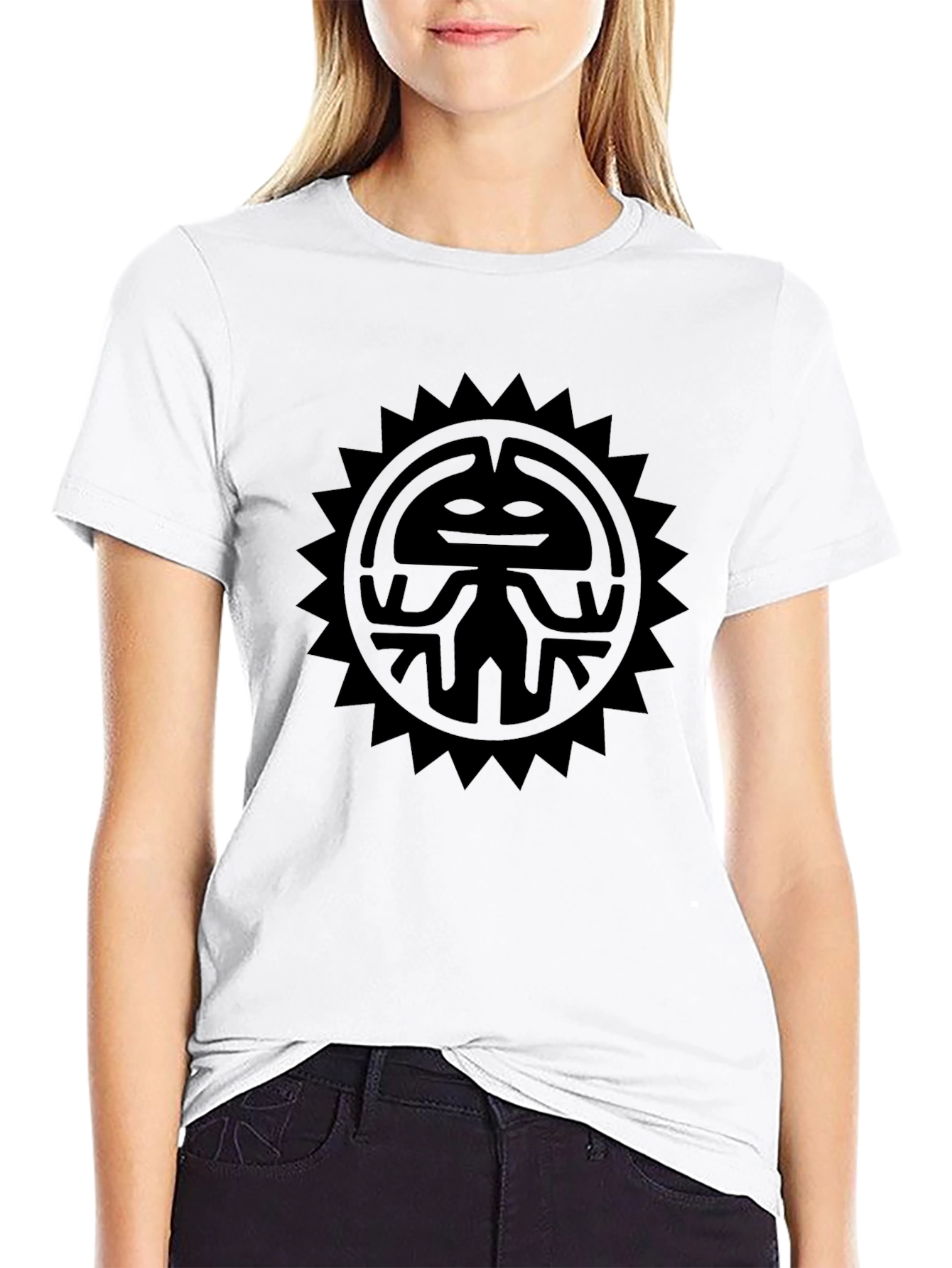 Black Graphic Tee - Tribal Sun Design