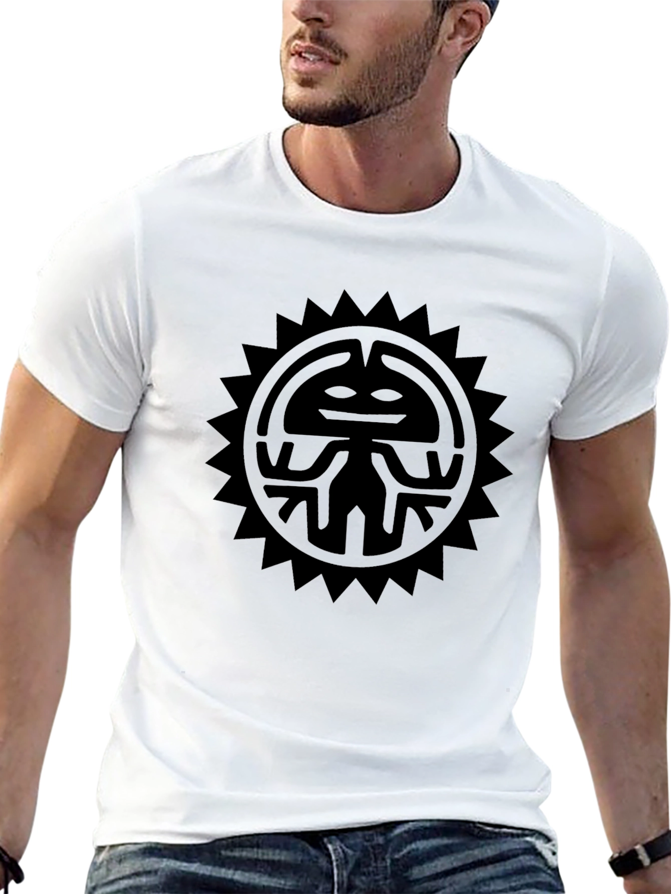 Black Graphic Tee - Tribal Sun Design