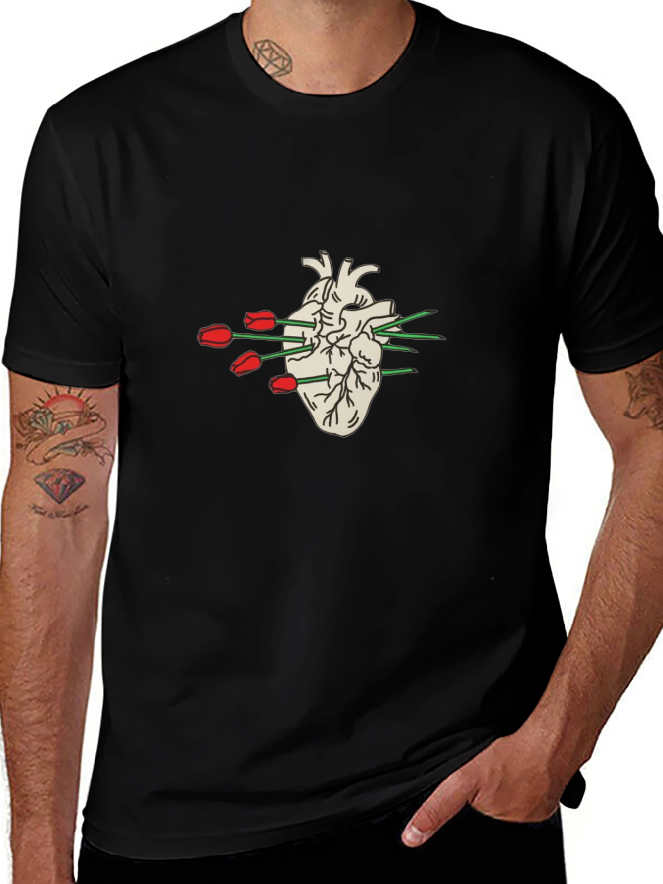 Heart & Tulips Graphic Tee - Unique Design