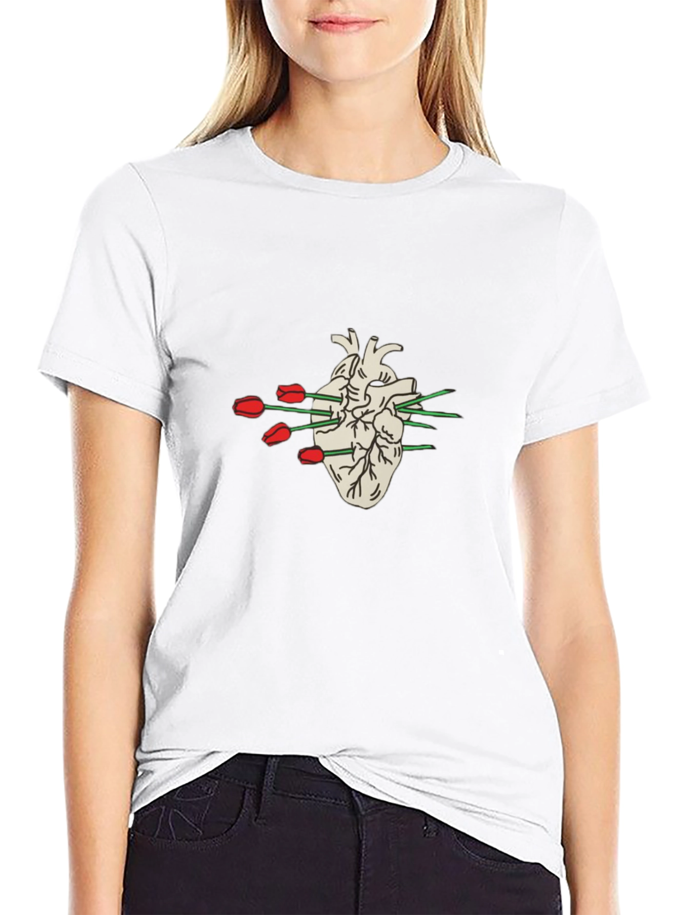 Heart & Tulips Graphic Tee - Unique Design