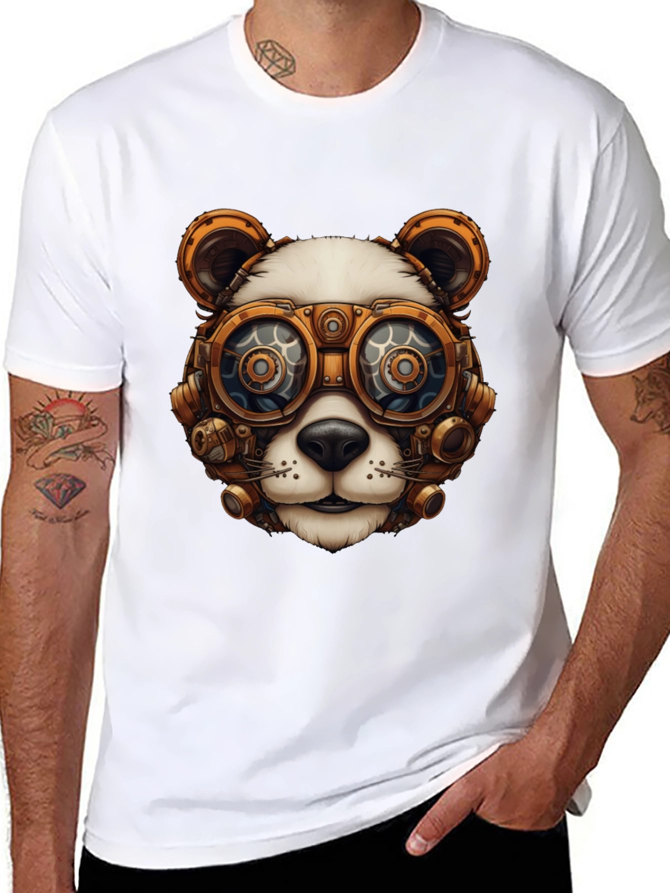 Steampunk Panda Graphic T-Shirt