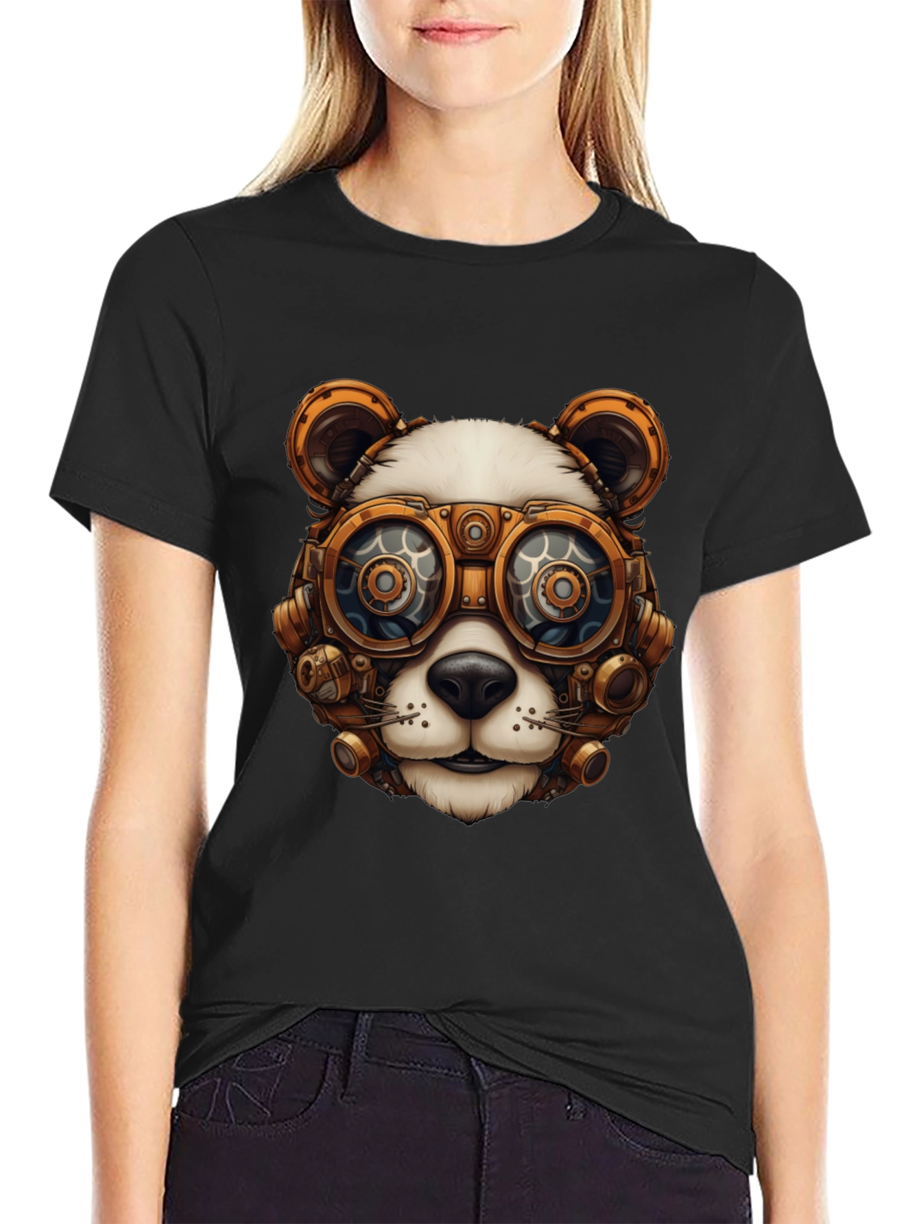 Steampunk Panda Graphic T-Shirt
