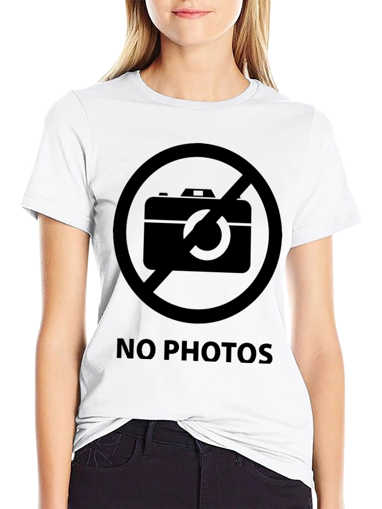 No Photos Graphic Tee - Black Crew Neck T-Shirt