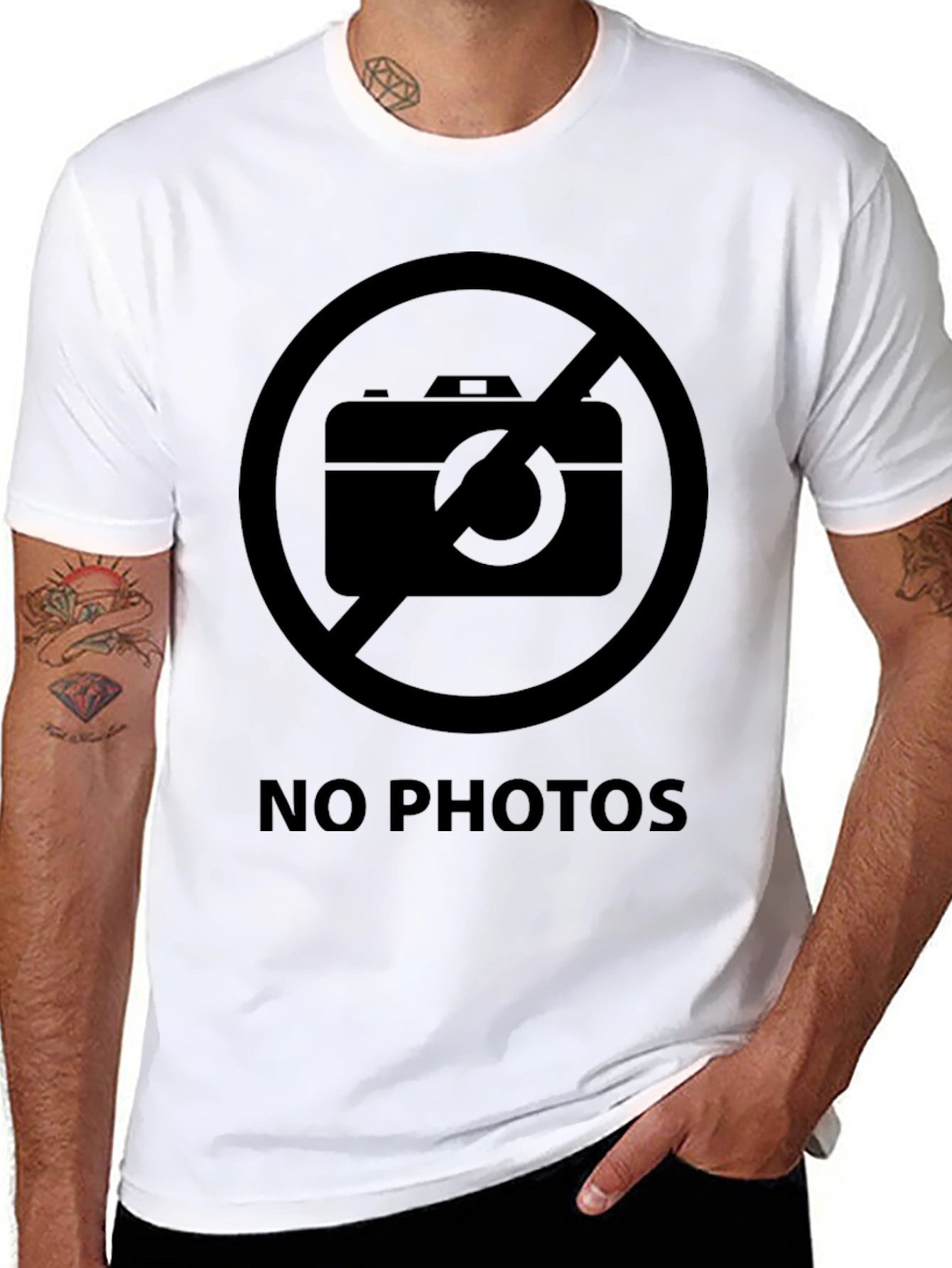 No Photos Graphic Tee - Black Crew Neck T-Shirt