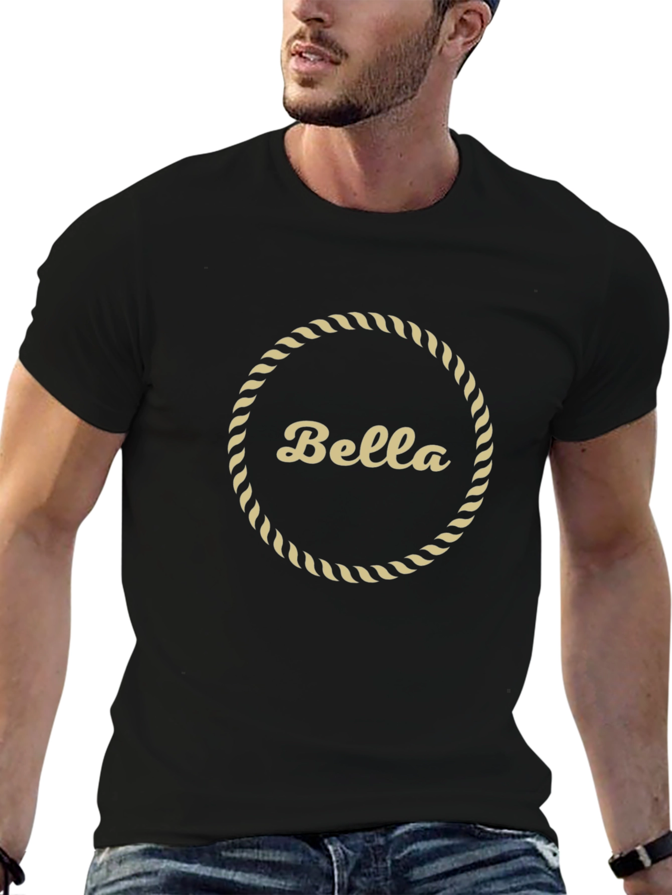 Bella Custom Name T-Shirt - Personalized Rope Circle Design
