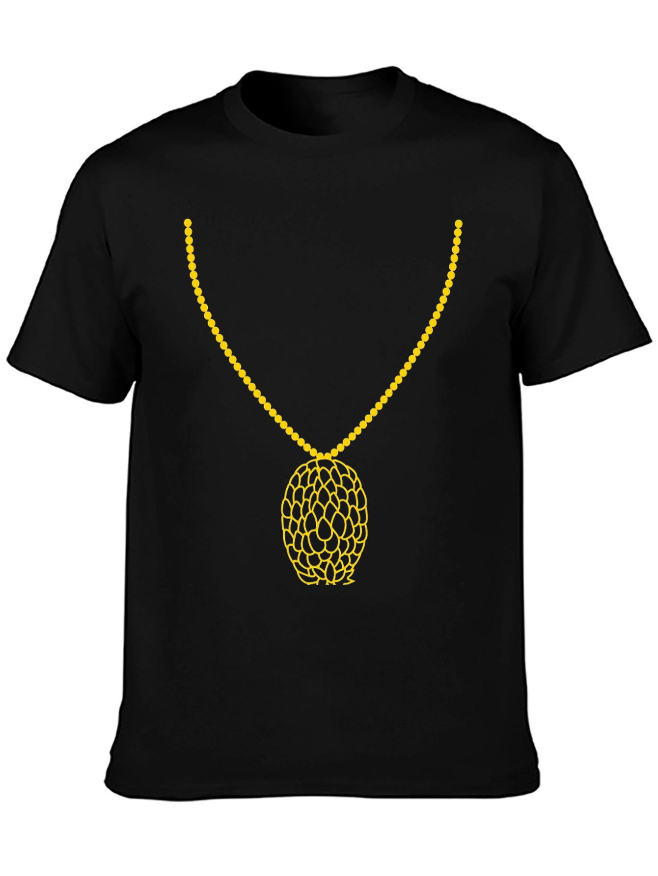 Black T-Shirt with Gold Necklace Print