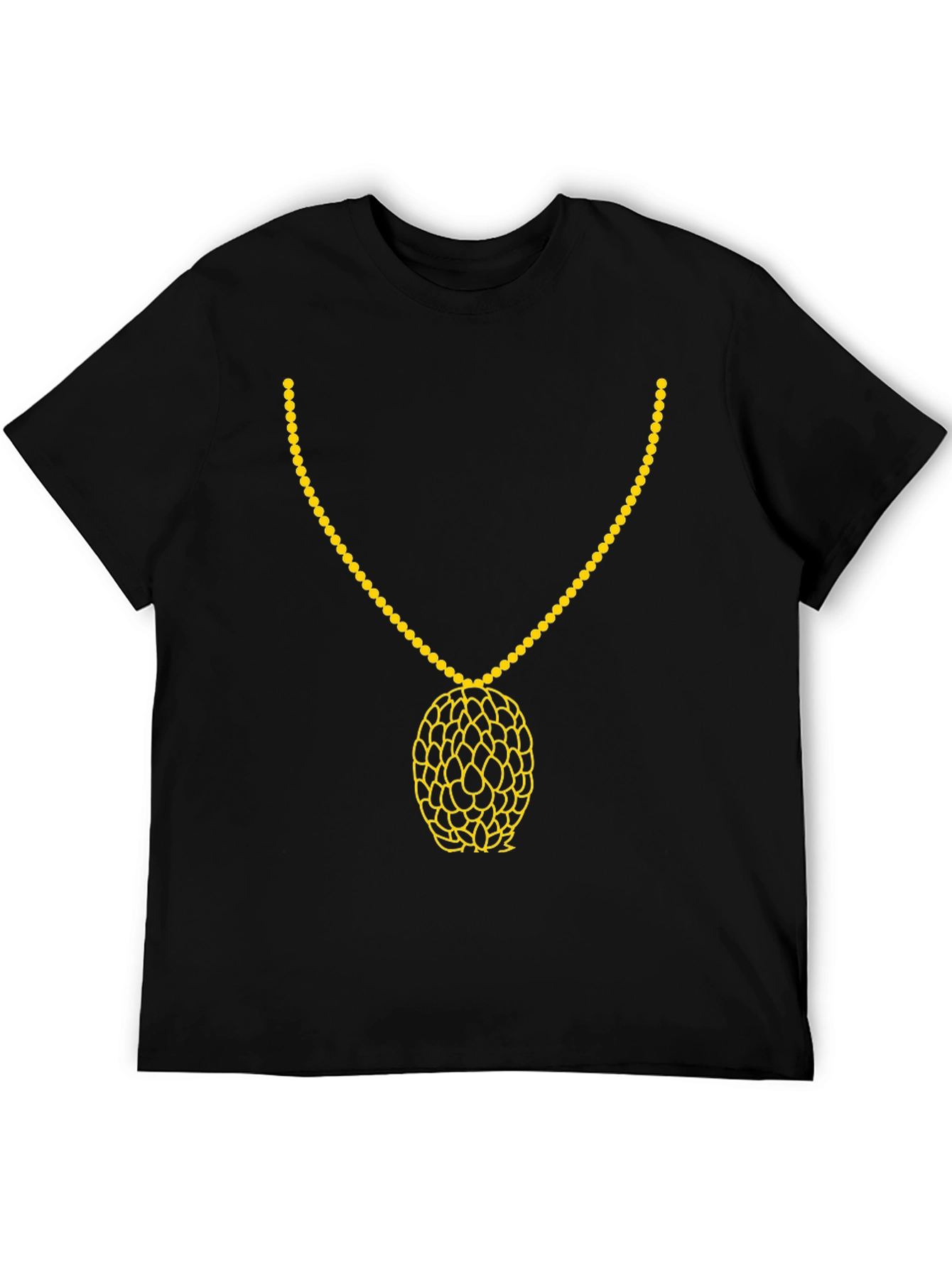 Black T-Shirt with Gold Necklace Print