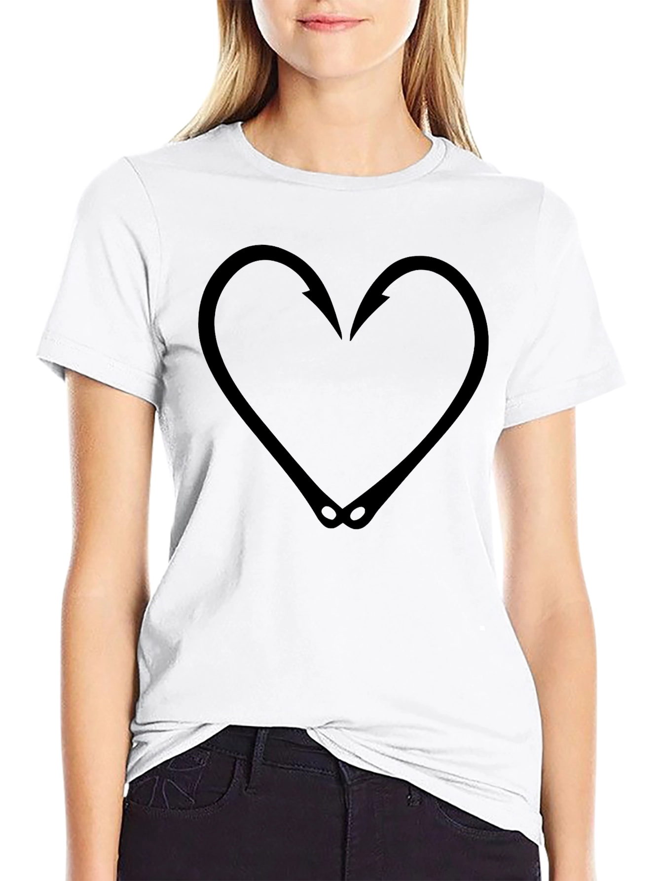 Fishing Hook Heart Graphic Tee - Black T-Shirt