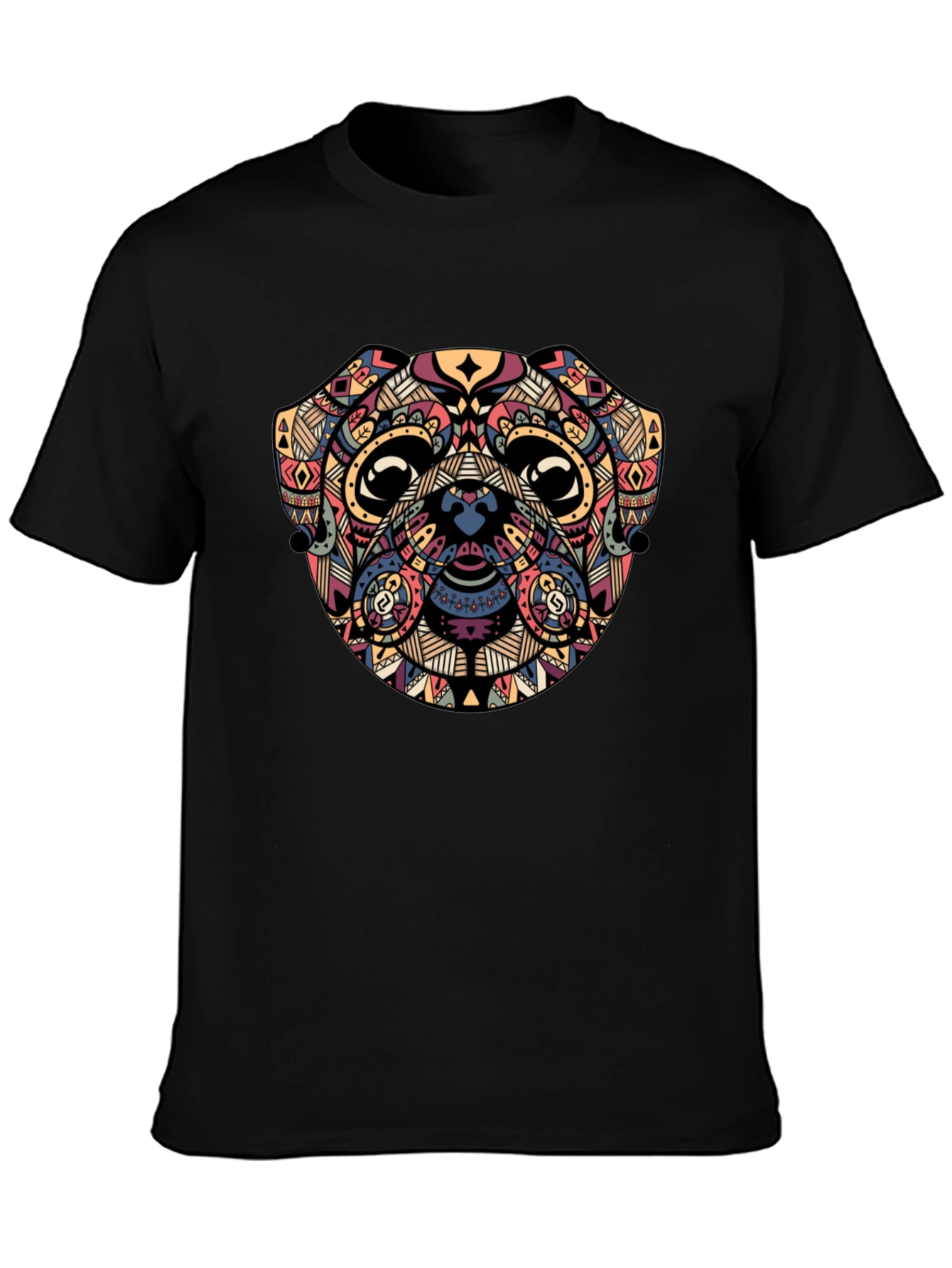 Geometric Pug Graphic Black T-Shirt