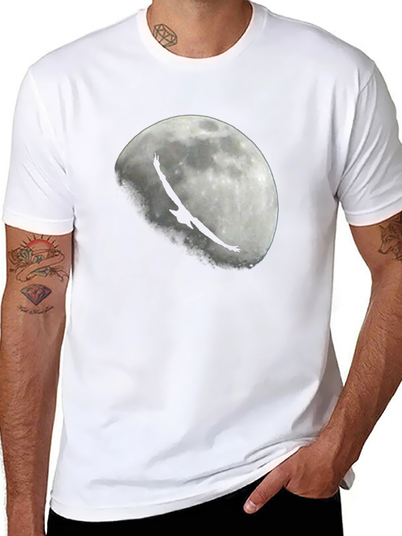 Eagle Moon Graphic Tee - Black Cotton T-Shirt