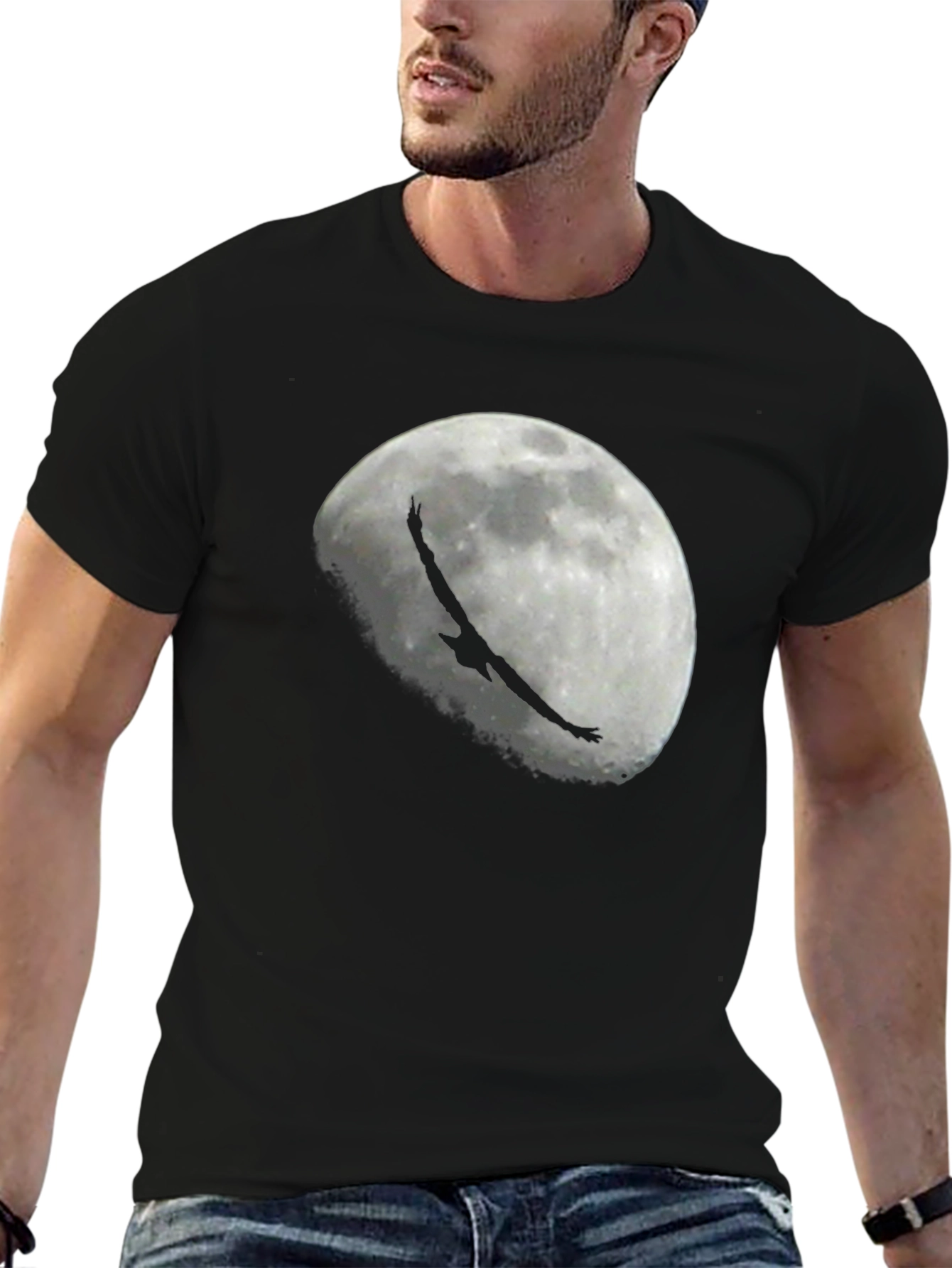 Eagle Moon Graphic Tee - Black Cotton T-Shirt