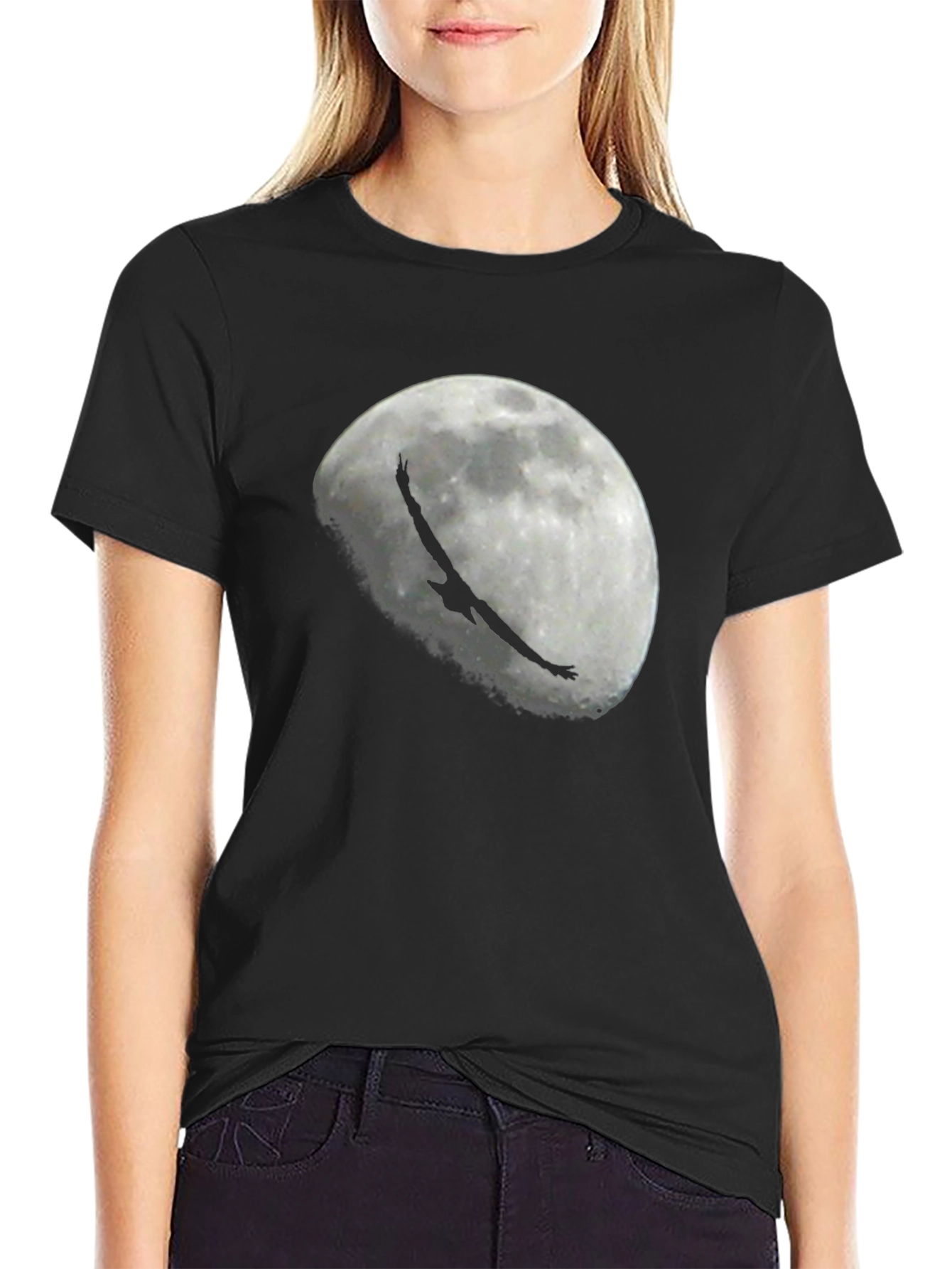 Eagle Moon Graphic Tee - Black Cotton T-Shirt