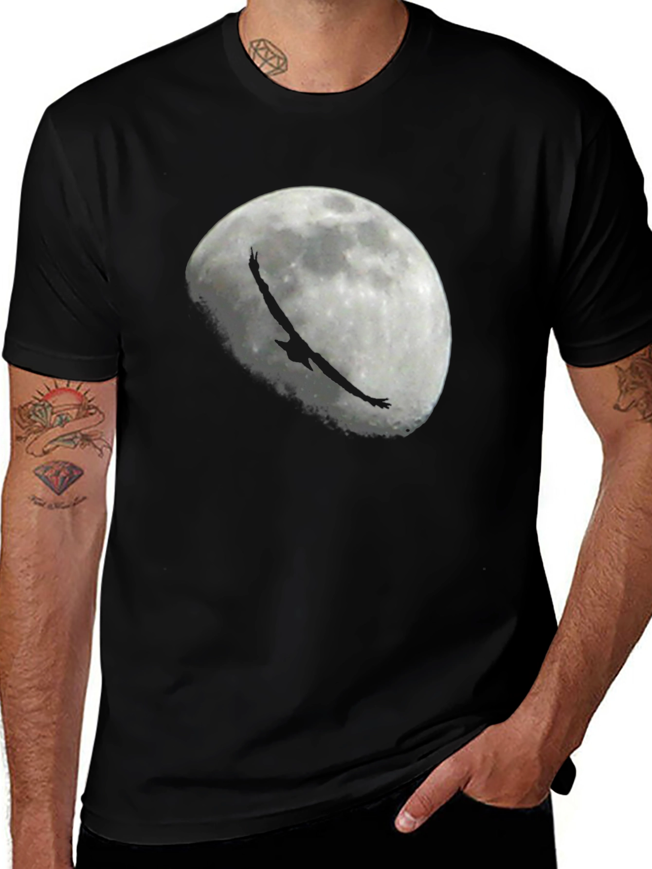 Eagle Moon Graphic Tee - Black Cotton T-Shirt