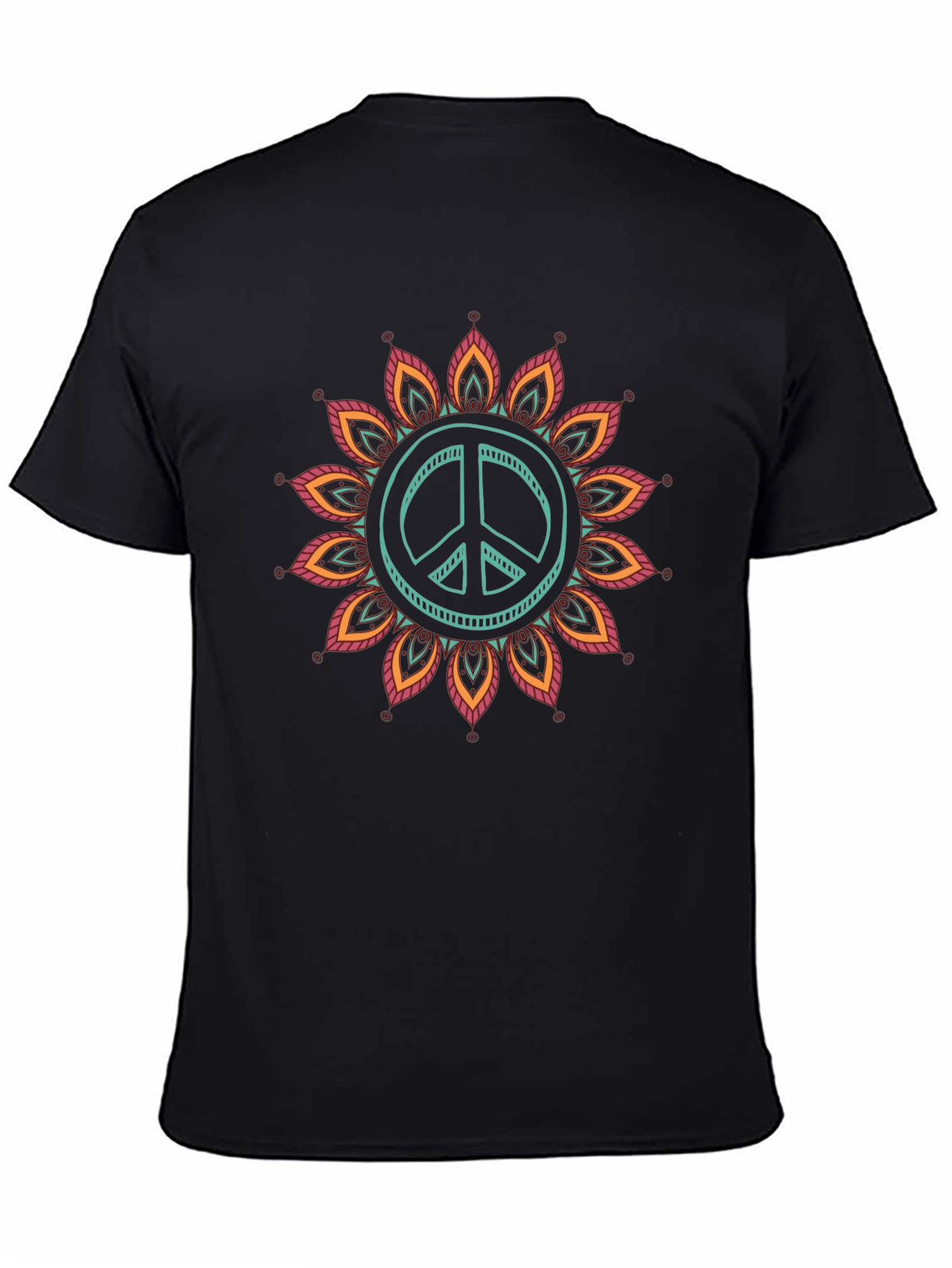 Peace Sign Mandala Graphic Tee - Black Cotton Blend
