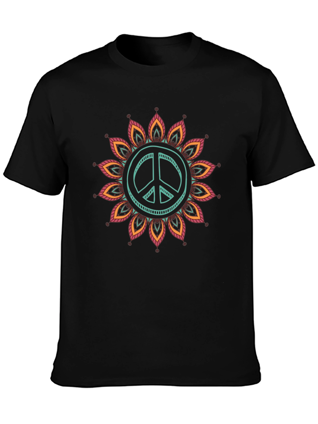 Peace Sign Mandala Graphic Tee - Black Cotton Blend