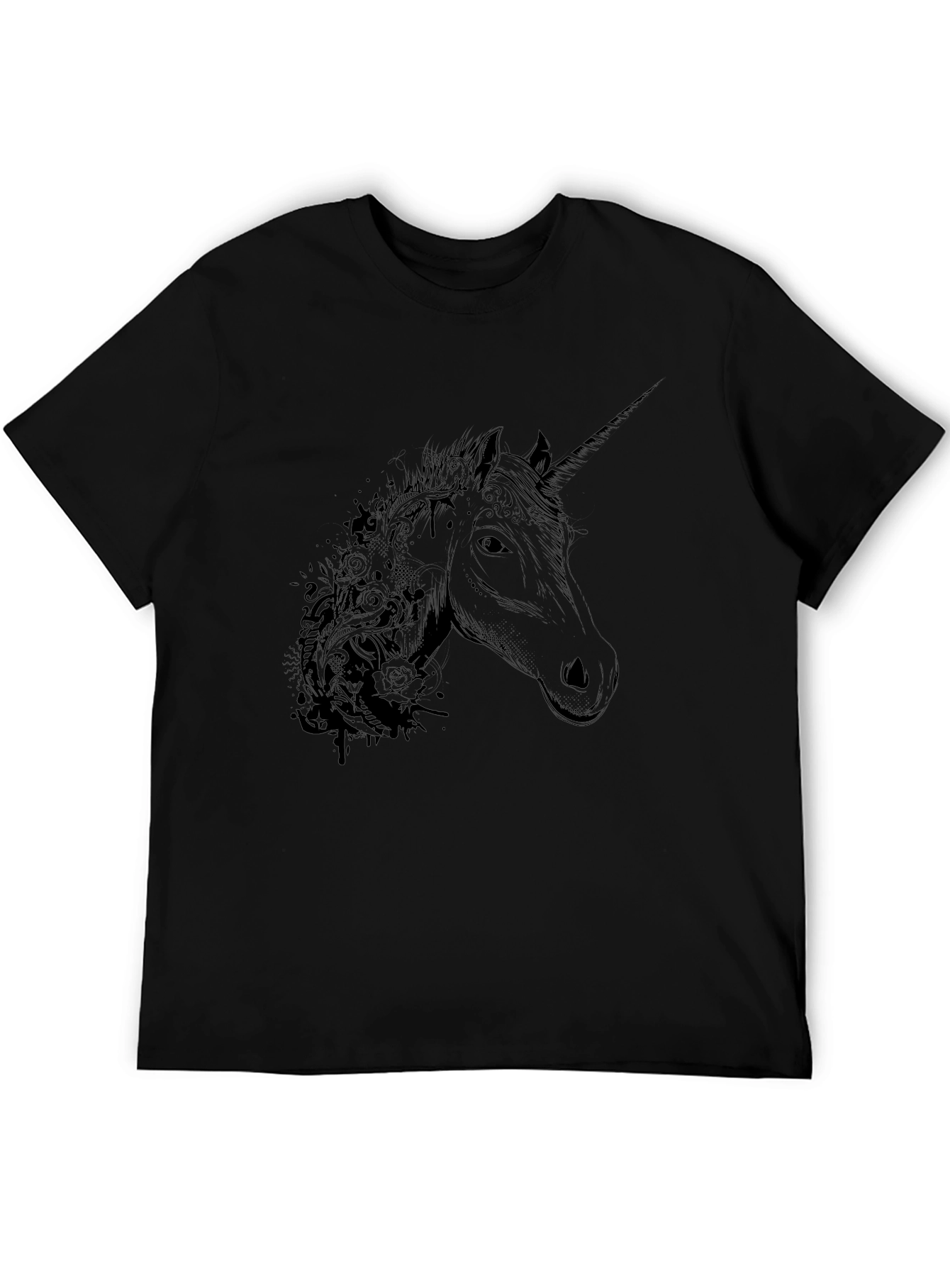 Mens Black Unicorn Graphic T-Shirt