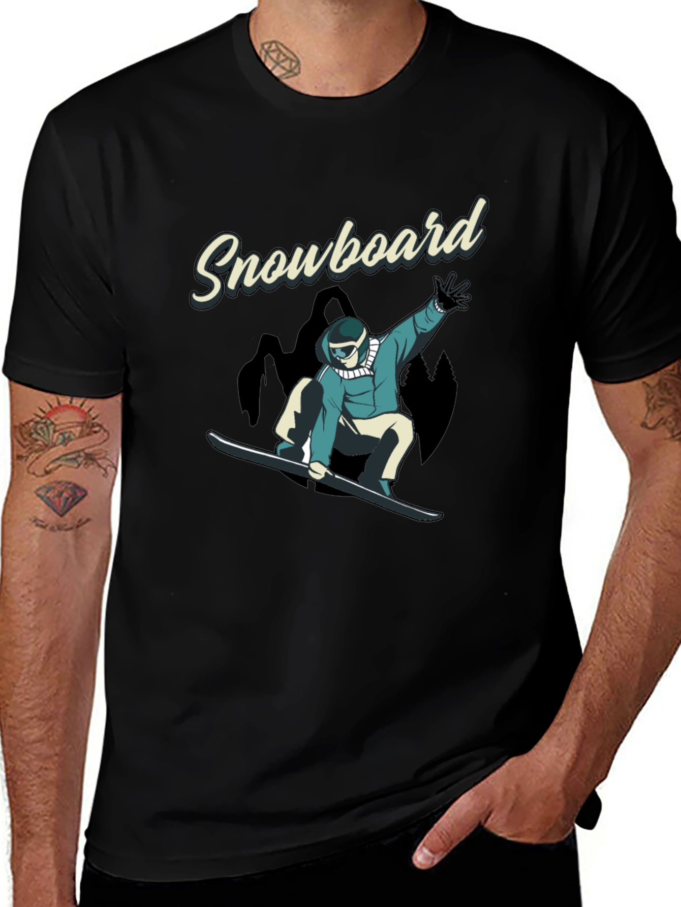 Snowboard Graphic Tee - Black Cotton T-Shirt