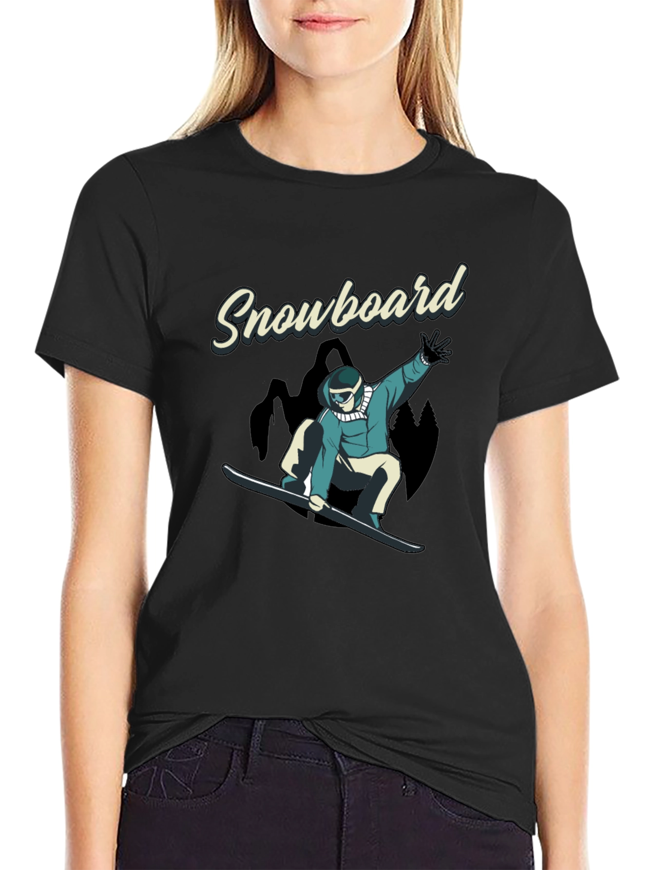 Snowboard Graphic Tee - Black Cotton T-Shirt
