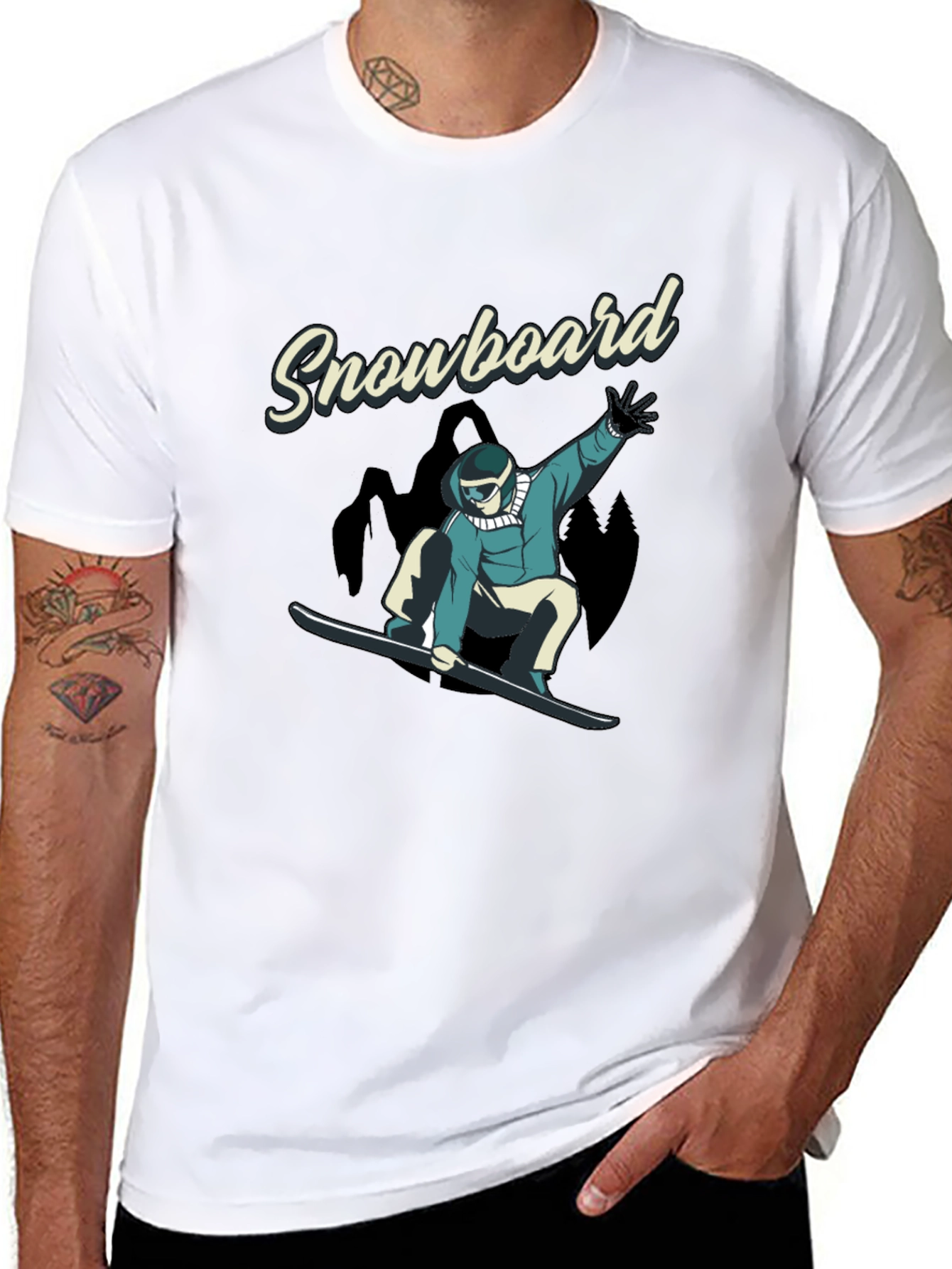 Snowboard Graphic Tee - Black Cotton T-Shirt