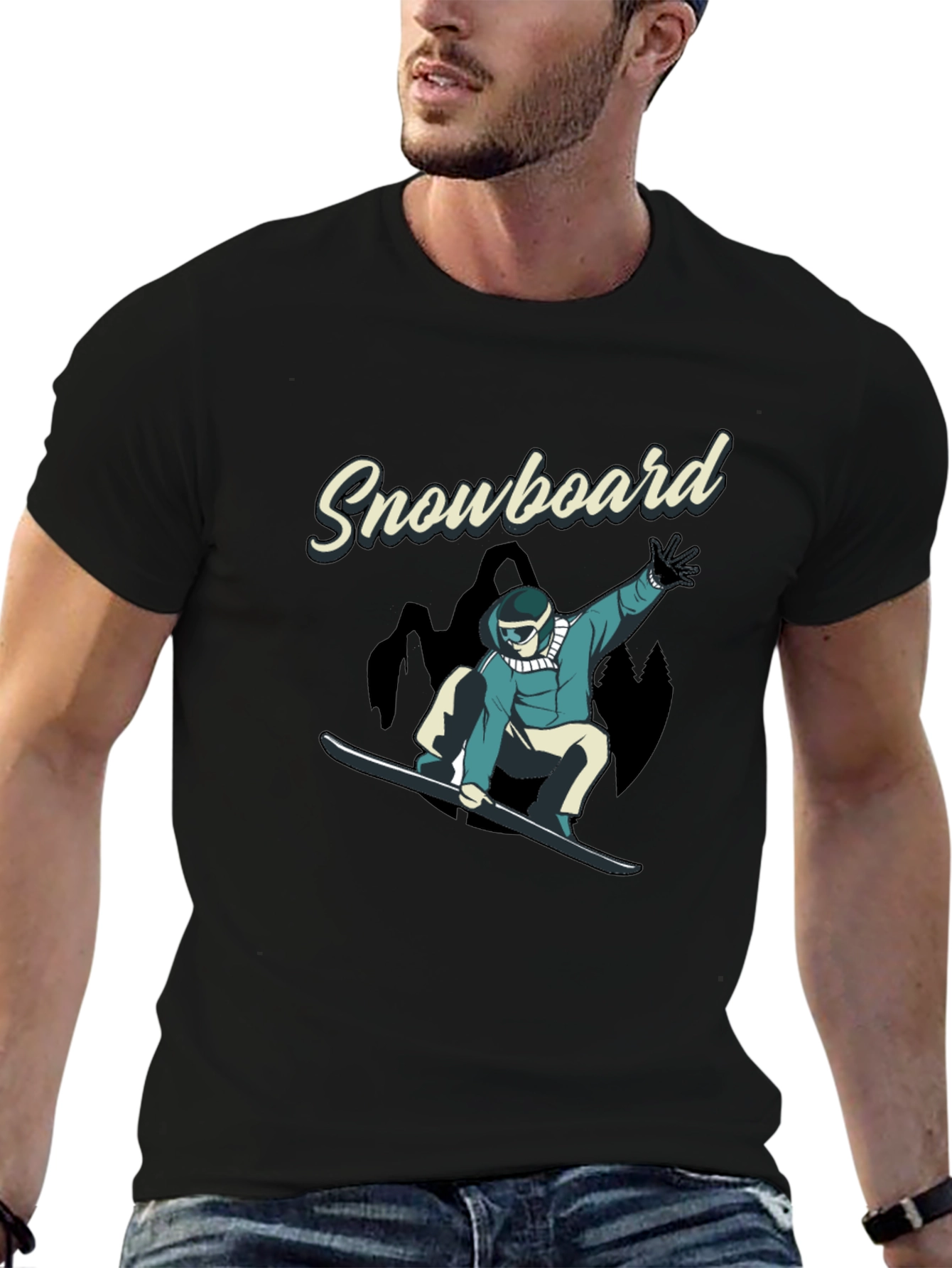 Snowboard Graphic Tee - Black Cotton T-Shirt