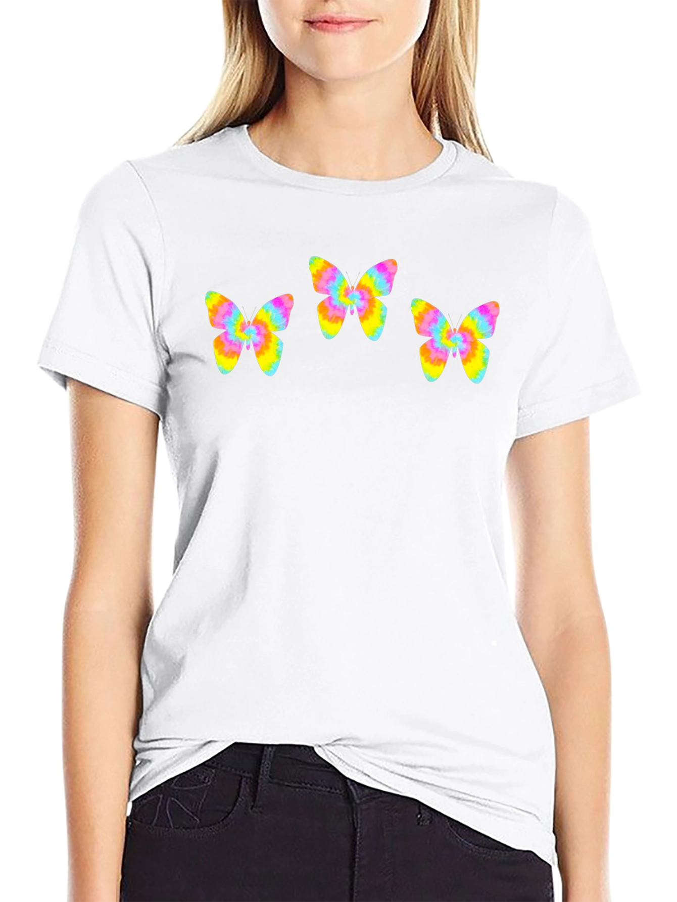 Butterfly Tie-Dye Graphic Tee - Black Cotton Blend