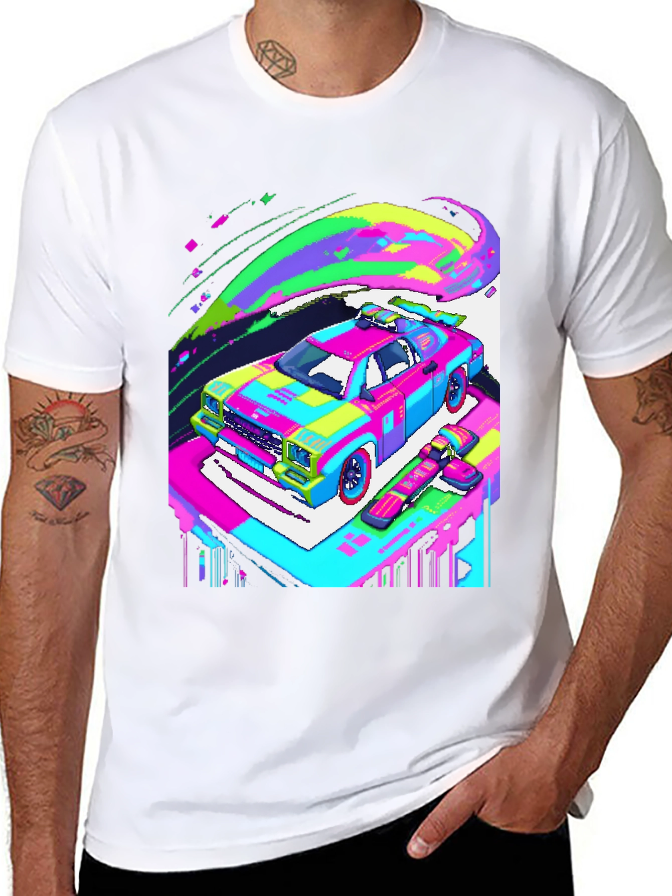 Retro Pixel Car T-Shirt - Vibrant Graphic Tee