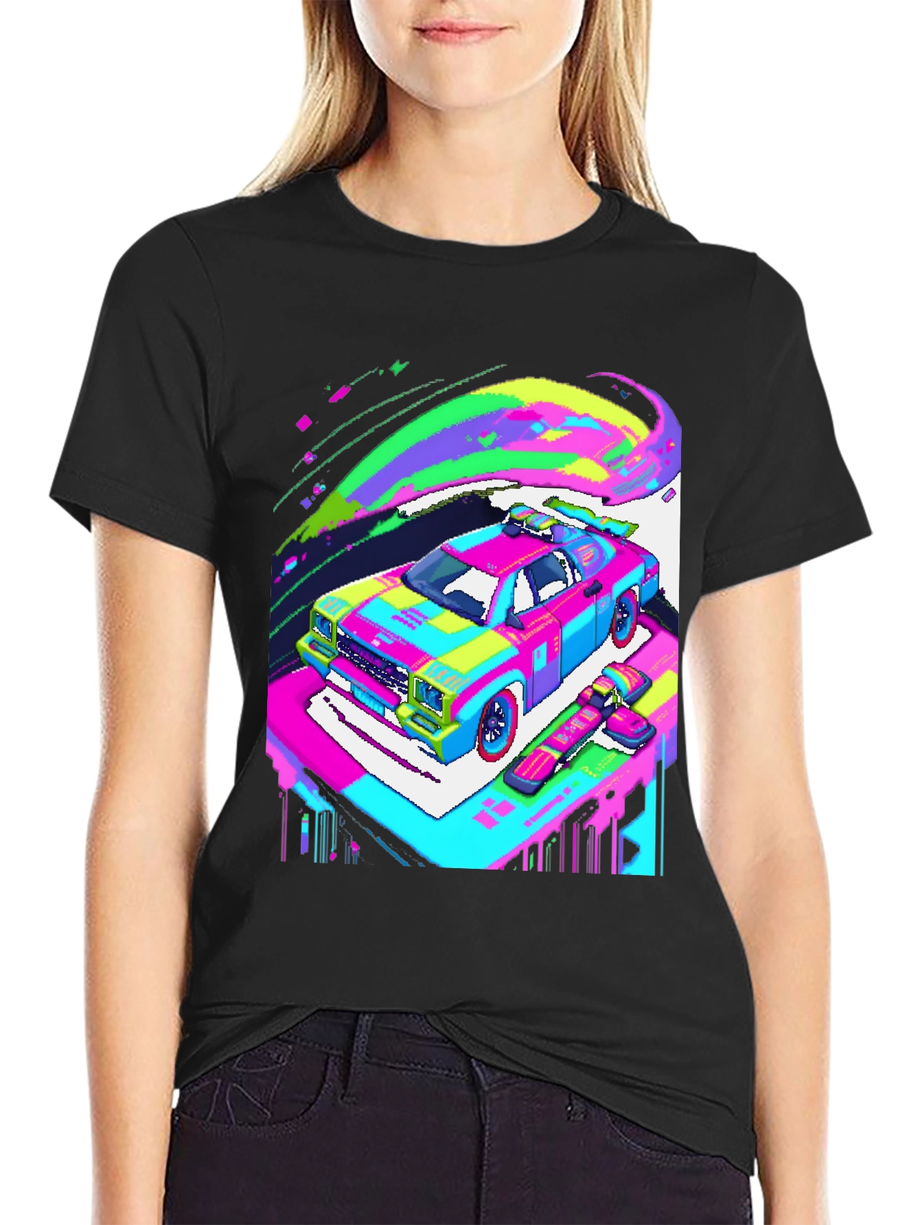 Retro Pixel Car T-Shirt - Vibrant Graphic Tee