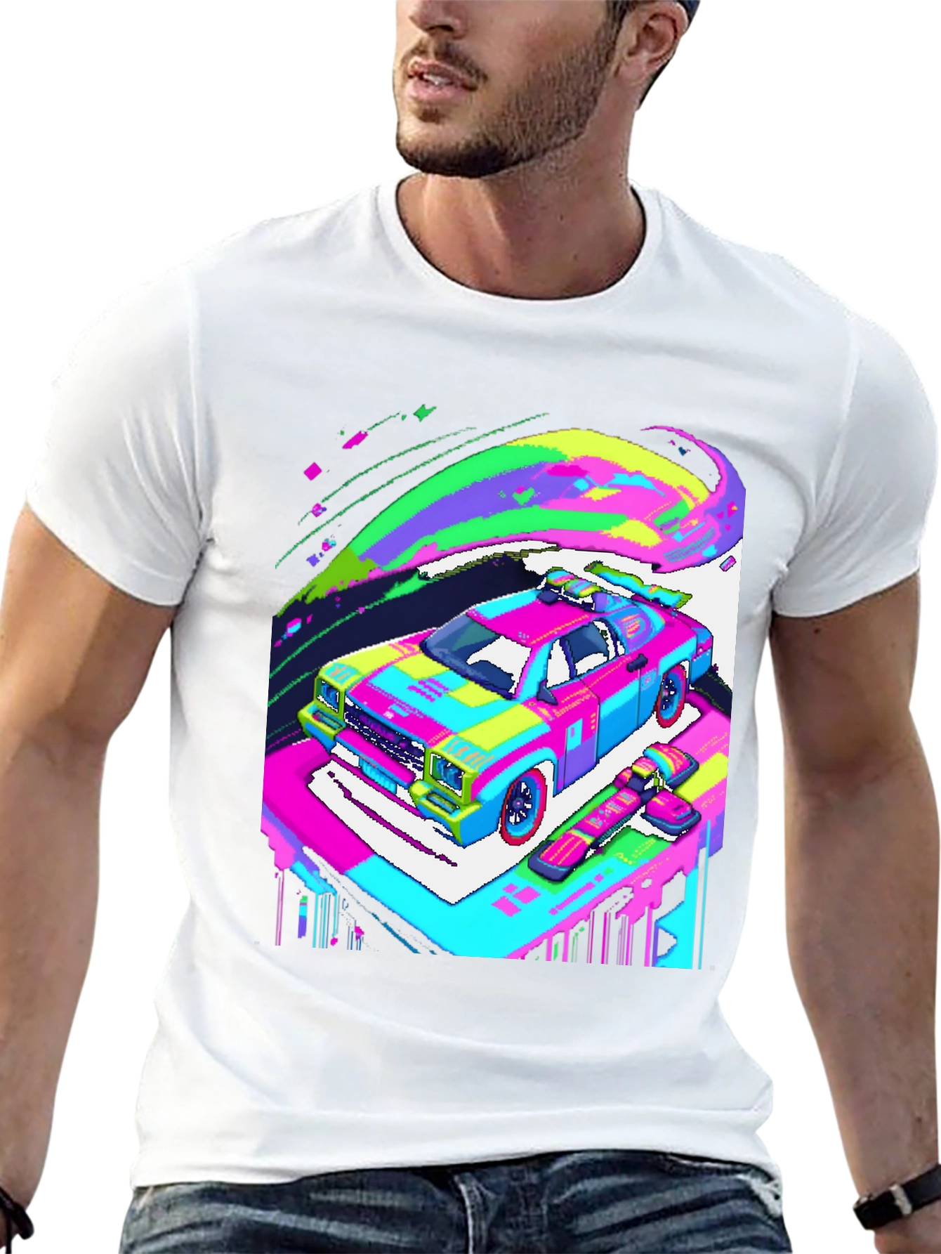 Retro Pixel Car T-Shirt - Vibrant Graphic Tee