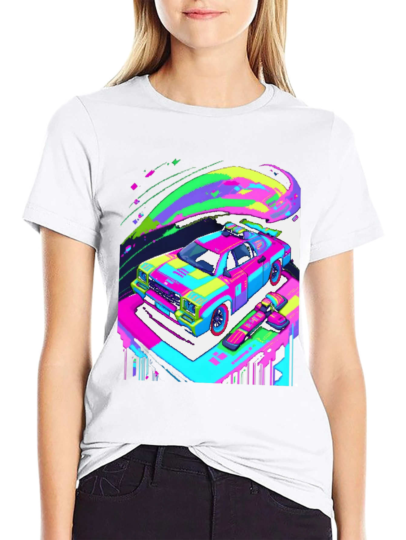 Retro Pixel Car T-Shirt - Vibrant Graphic Tee