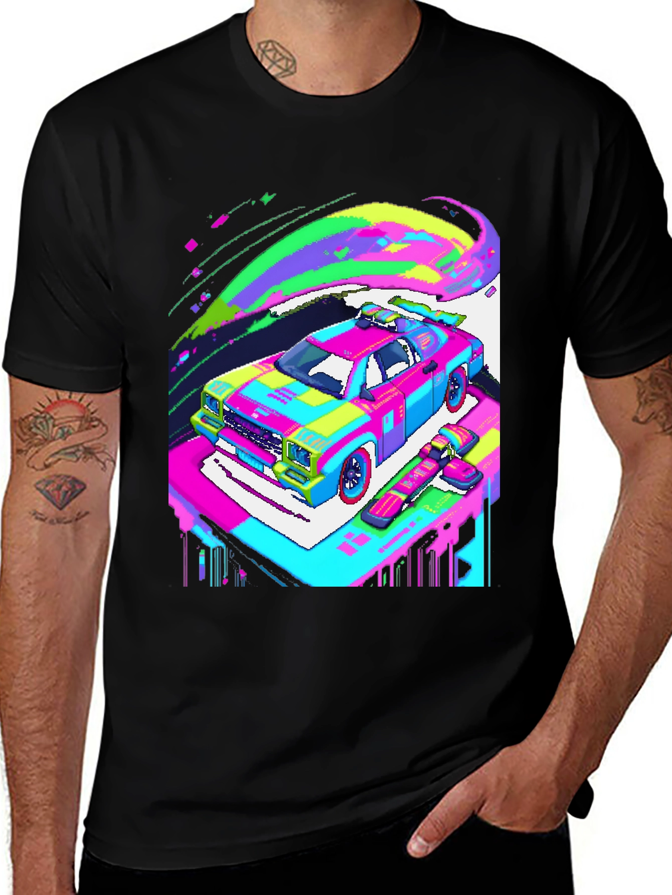 Retro Pixel Car T-Shirt - Vibrant Graphic Tee