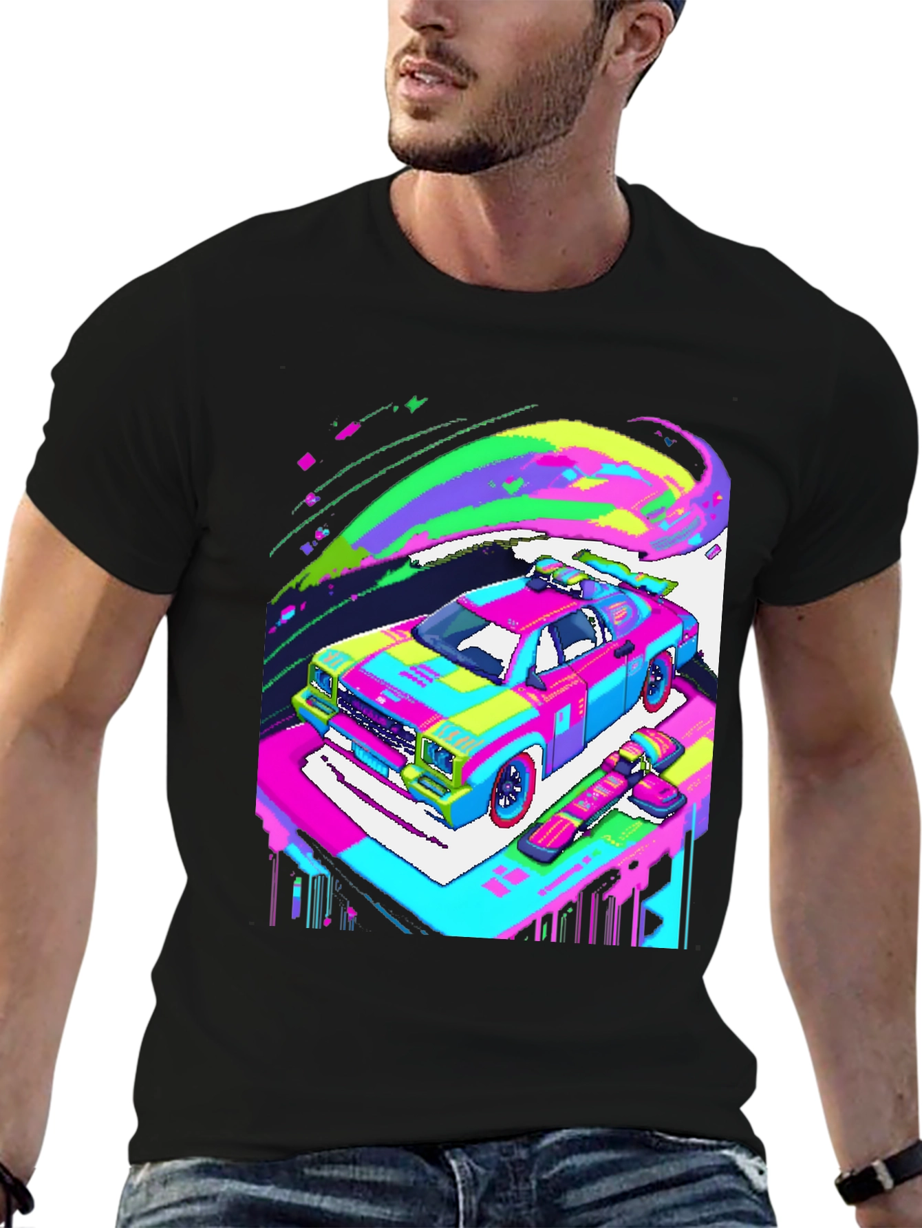 Retro Pixel Car T-Shirt - Vibrant Graphic Tee